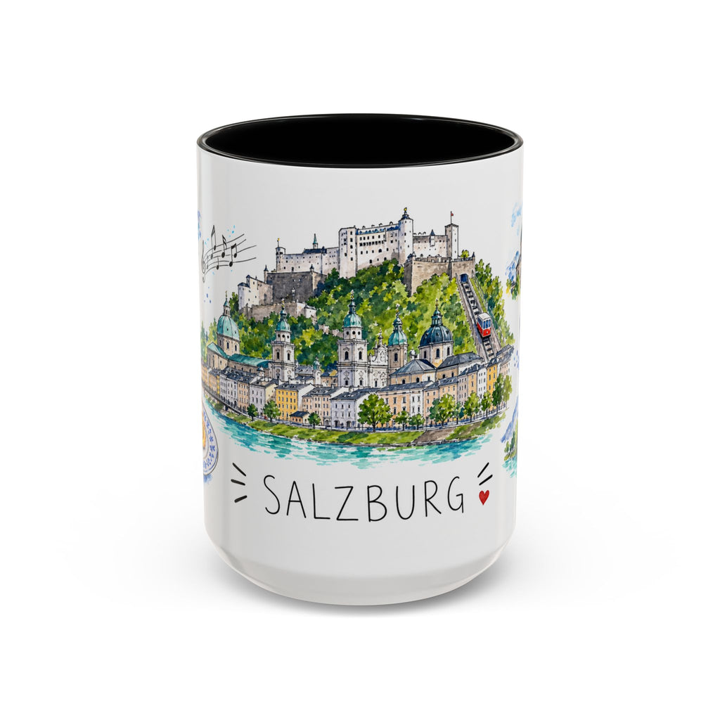 Salzburg Illustrated Travel Mug | City Souvenir Accent Coffee Mug | 11oz 15oz Ceramic Cup