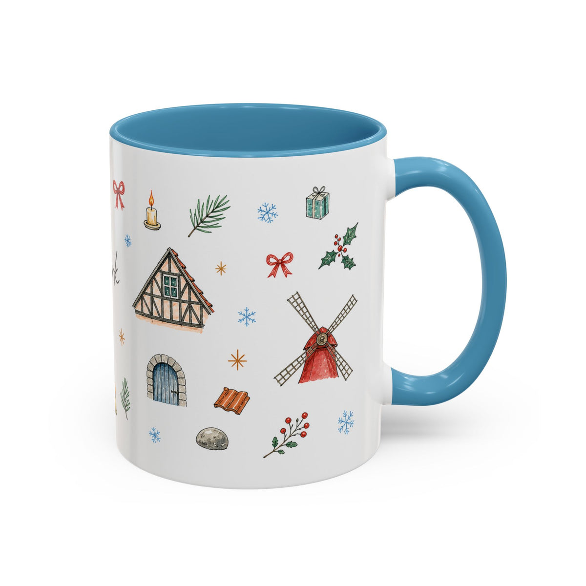 Denmark Christmas Mug | Watercolor Travel Souvenir | Holiday Gift | Accent Ceramic Coffee Cup 11oz 15oz
