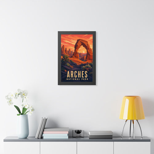 Arches National Park Framed Poster | Vintage Travel Wall Art | Black Walnut White Frame | 16x24 20x30
