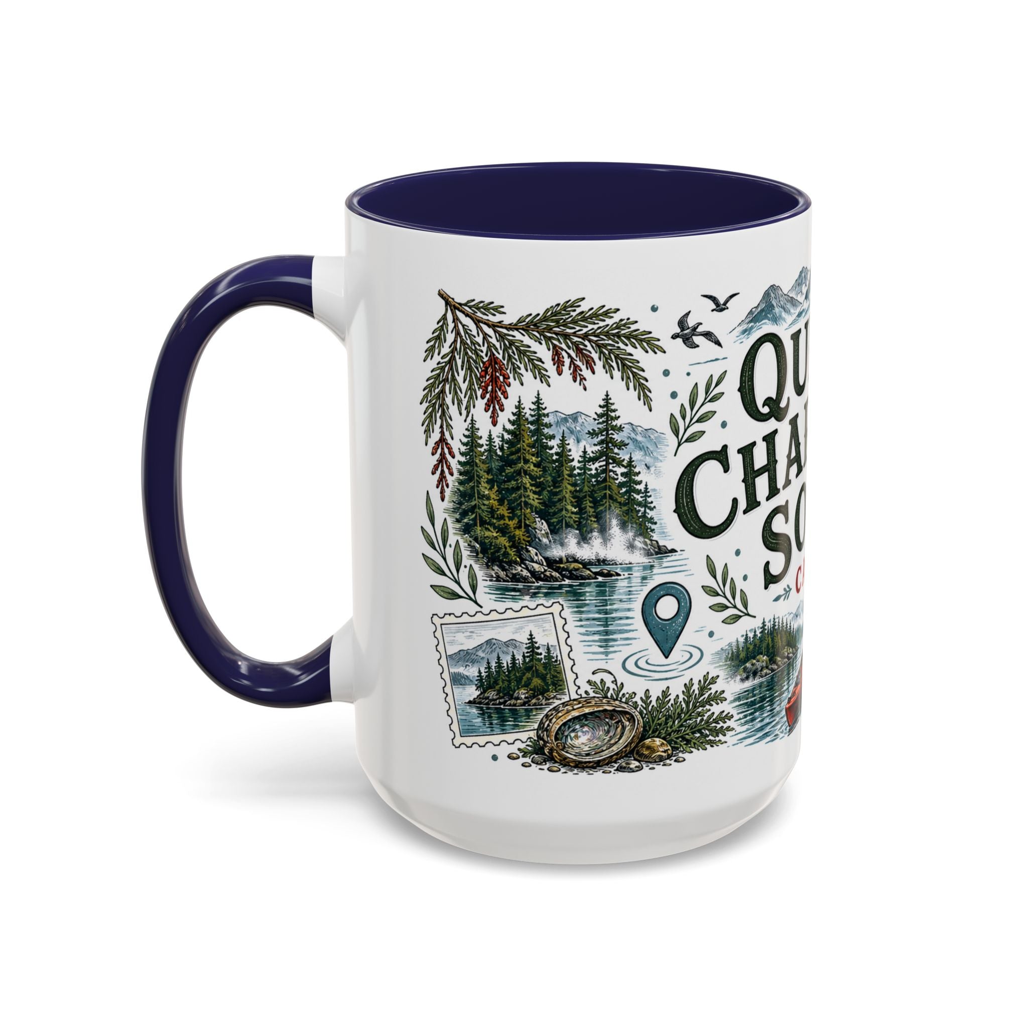 Queen Charlotte Sound Coffee Mug | Travel Destination Souvenir Gift | Accent Color Ceramic 11oz 15oz