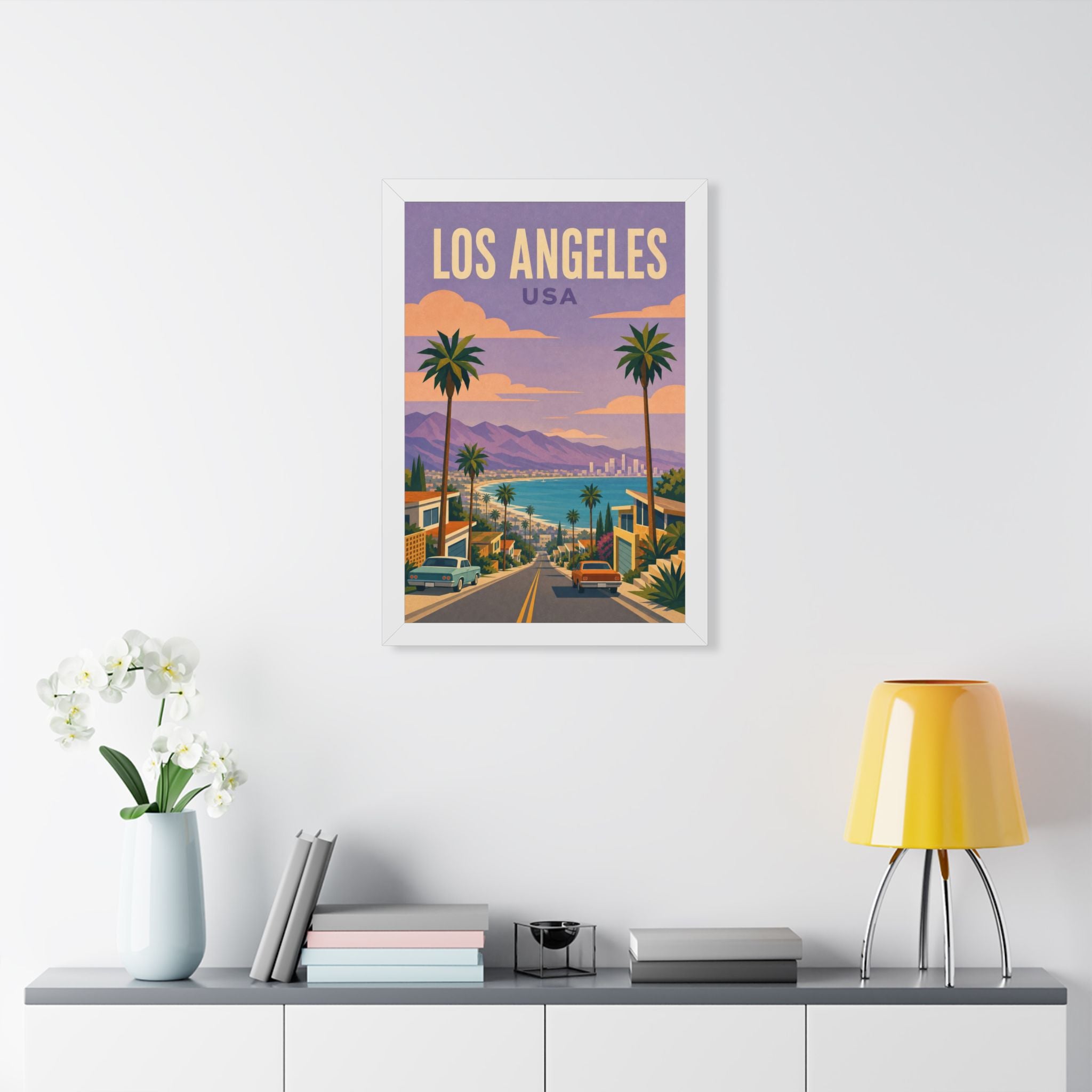 Los Angeles Coast United States Framed Poster | Vintage Travel Wall Art | Black Walnut White Frame | 16x24 20x30