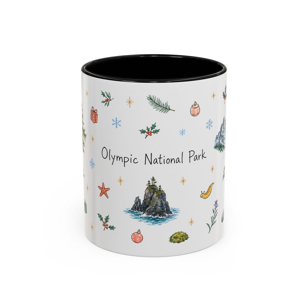 Olympic National Park Christmas Mug | Watercolor Travel Souvenir | Holiday Gift | Accent Ceramic Coffee Cup 11oz 15oz