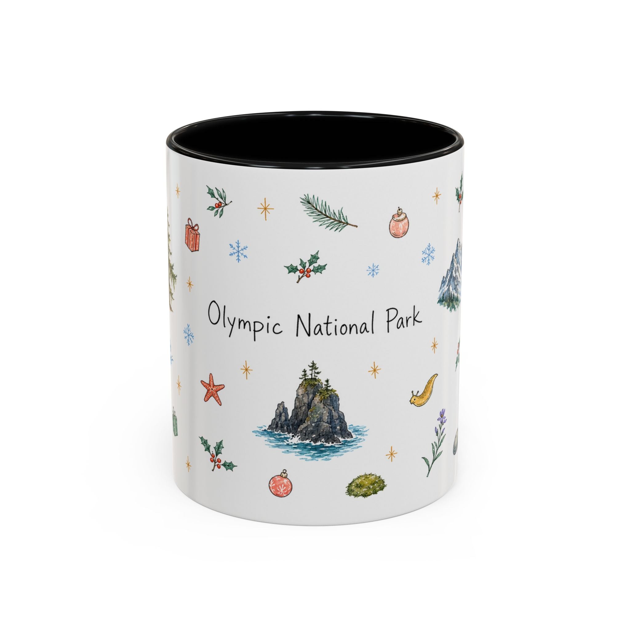 Olympic National Park Christmas Mug | Watercolor Travel Souvenir | Holiday Gift | Accent Ceramic Coffee Cup 11oz 15oz