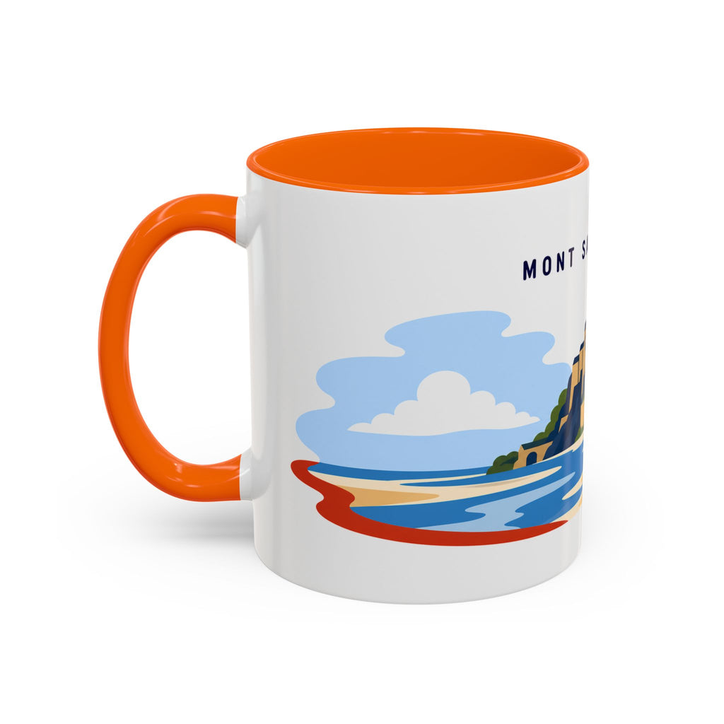 Mont Saint Michel Coffee Mug | Travel Destination Souvenir Gift | Accent Color Ceramic 11oz 15oz