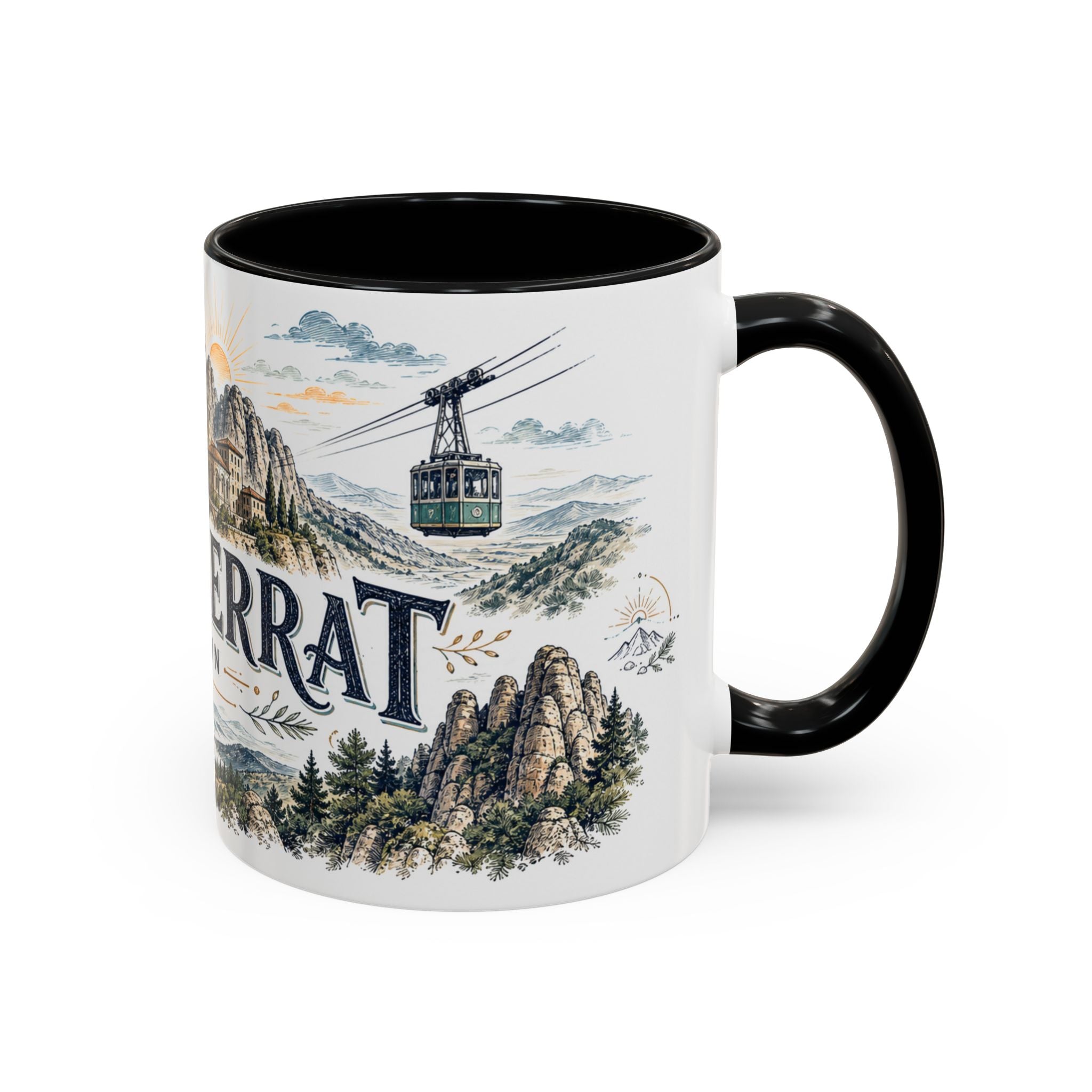 Montserrat Mug, Spain Travel Souvenir, Bucket List Gift, Accent Ceramic Coffee Mug 11oz 15oz