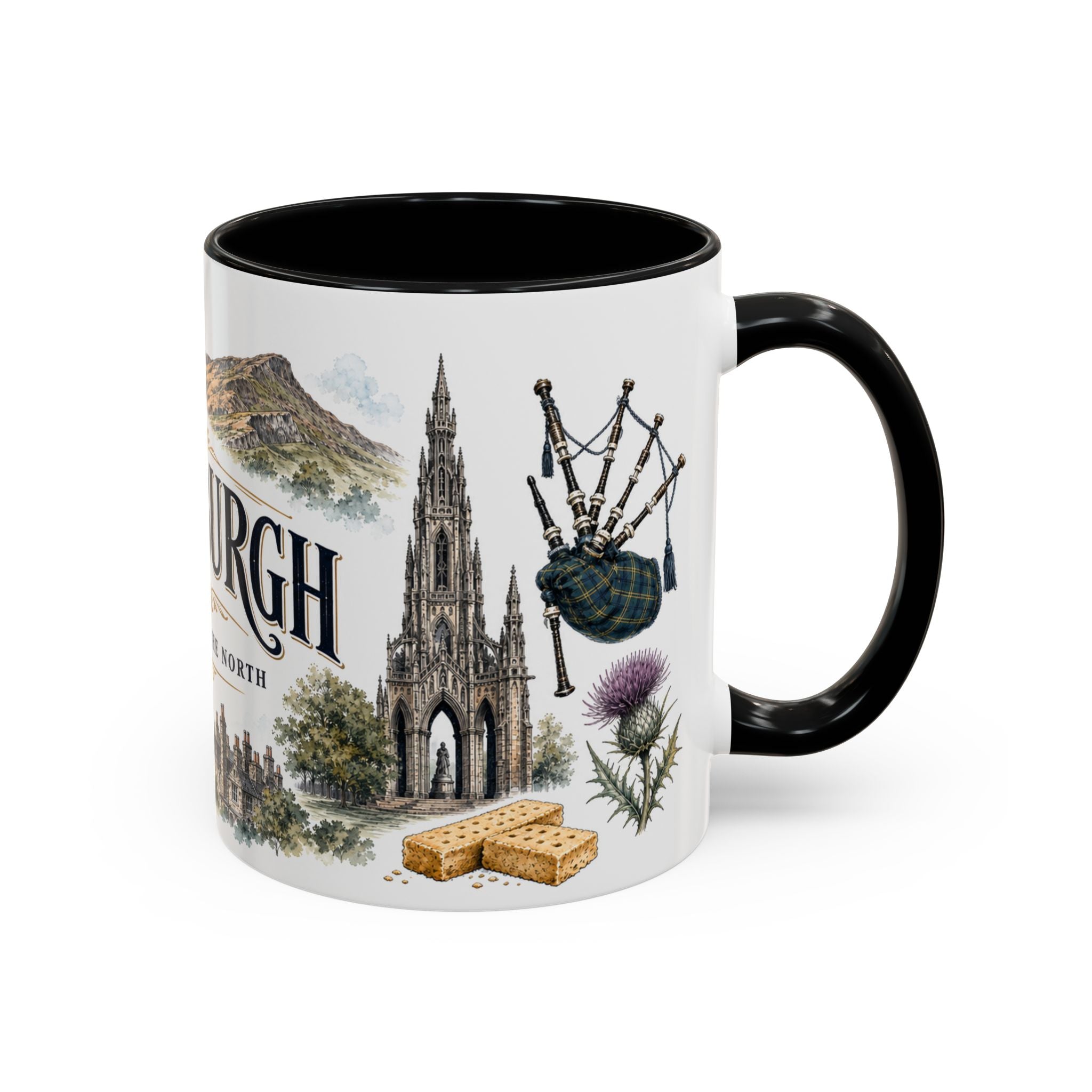 Edinburgh Coffee Mug | United Kingdom Travel Souvenir | Vintage Illustrated City Gift | 11 oz 15 oz Accent Mug