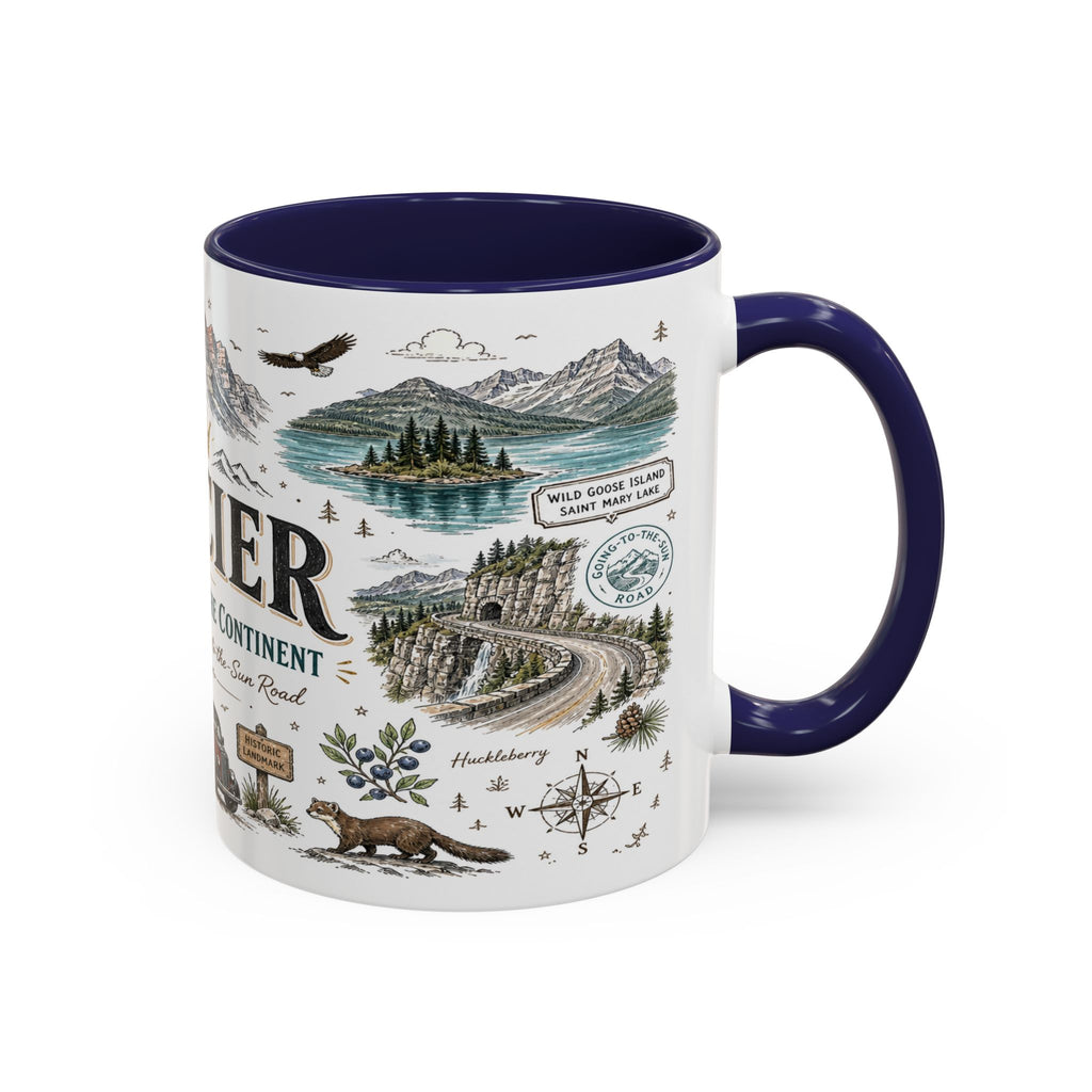 Glacier Coffee Mug | National Park Hiking Montana Gift | Accent Color Ceramic 11oz 15oz