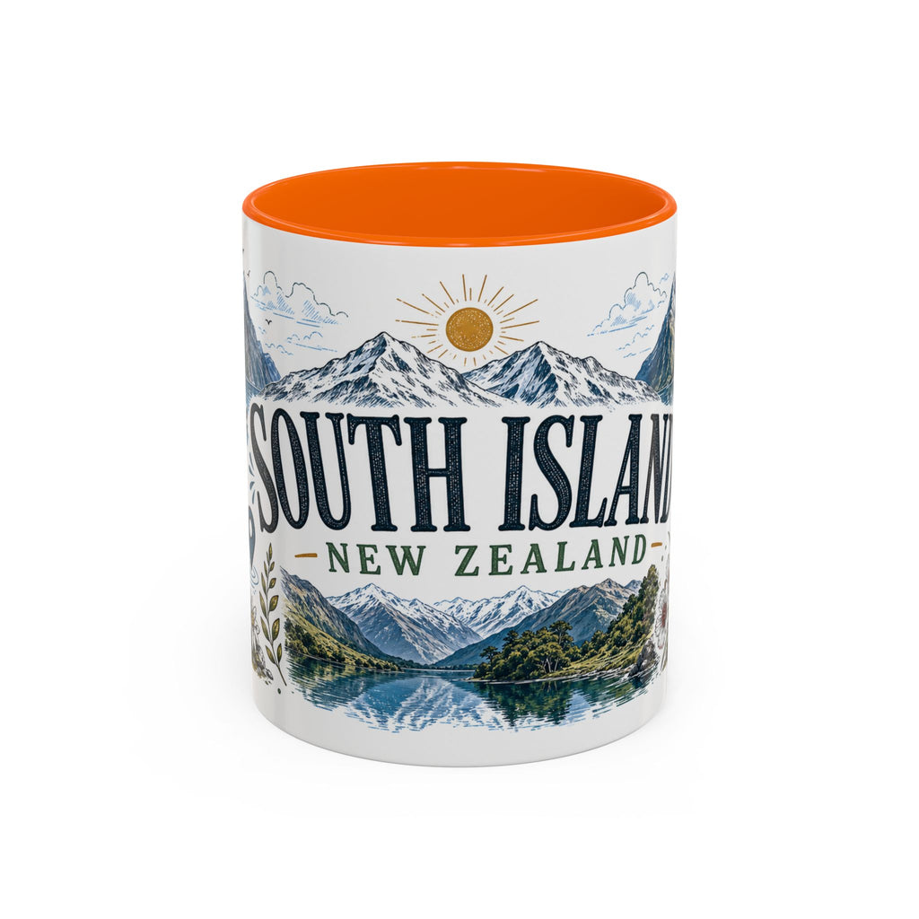 New Zealand South Island Coffee Mug | Travel Destination Souvenir Gift | Accent Color Ceramic 11oz 15oz