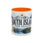 New Zealand South Island Coffee Mug | Travel Destination Souvenir Gift | Accent Color Ceramic 11oz 15oz