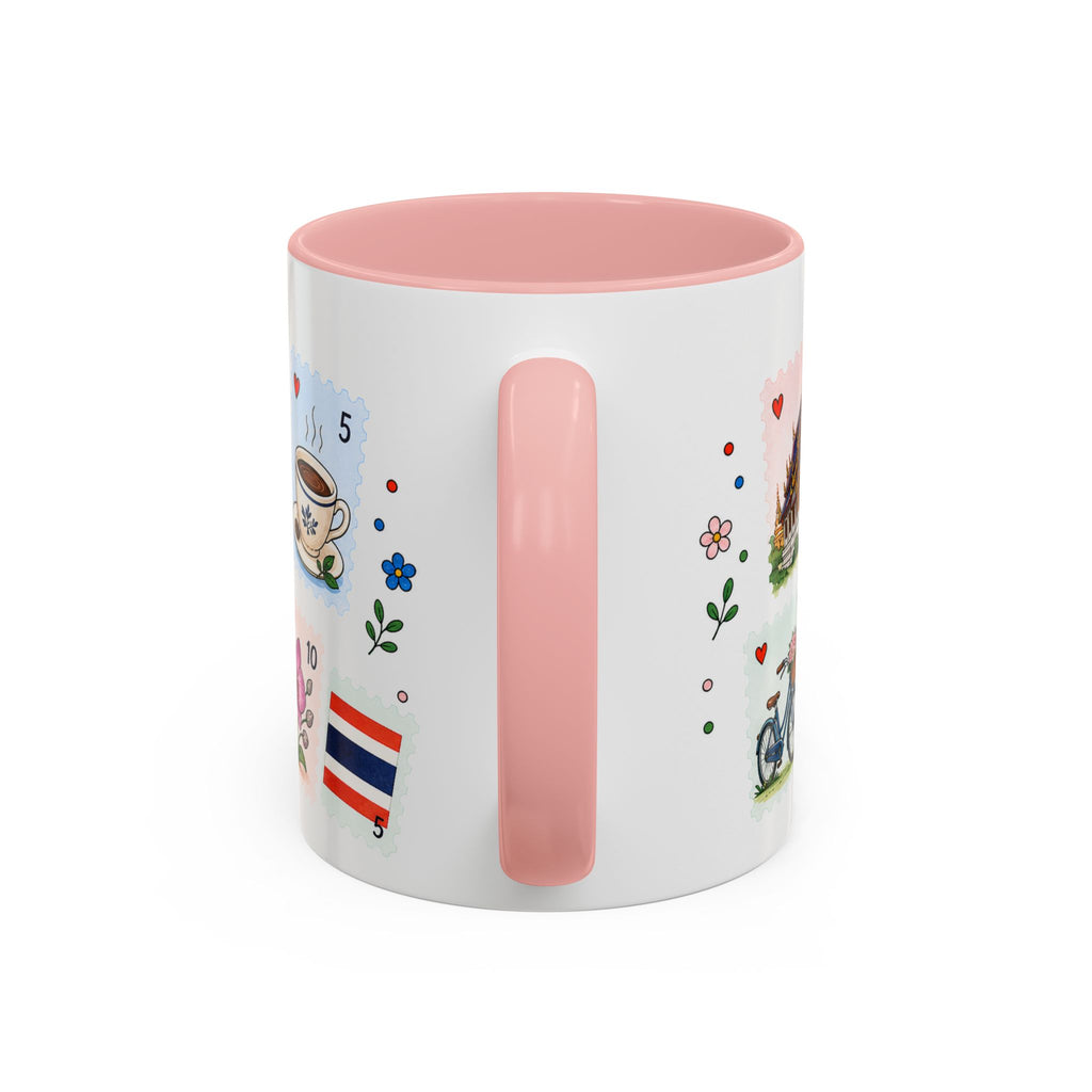 Chiang Mai Coffee Mug | Postage Stamp Collage Mug | Travel Souvenir Accent Cup 11oz 15oz