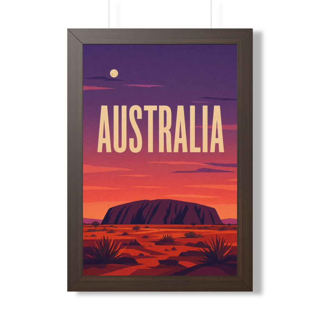 Uluru Australia Framed Poster | Vintage Travel Wall Art | Black Walnut White Frame | 16x24 20x30