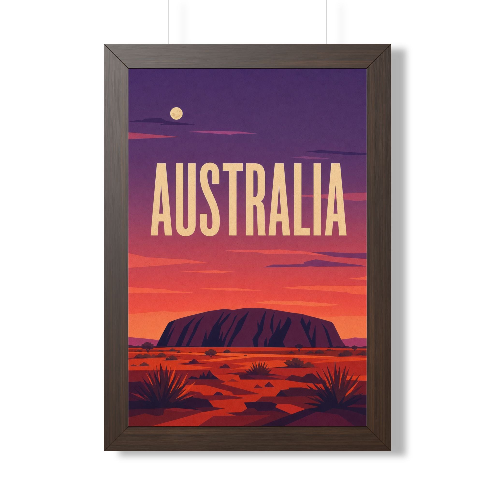 Uluru Australia Framed Poster | Vintage Travel Wall Art | Black Walnut White Frame | 16x24 20x30