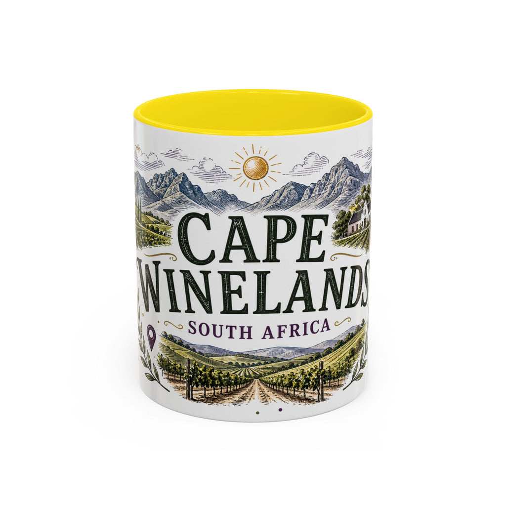 Cape Winelands Coffee Mug | Travel Destination Souvenir Gift | Accent Color Ceramic 11oz 15oz