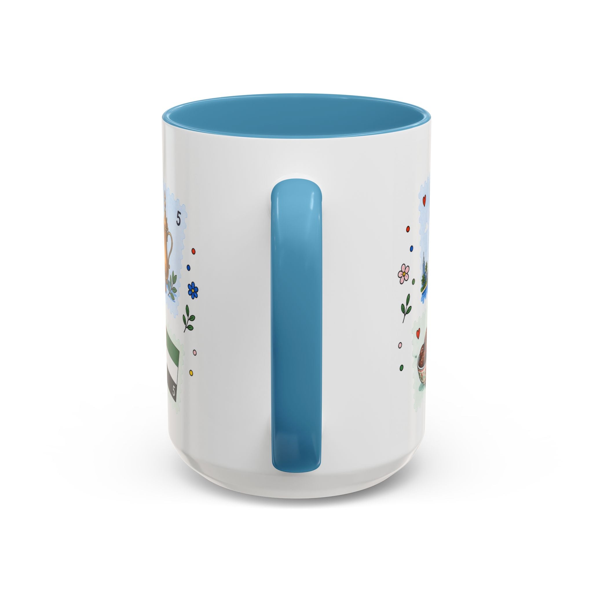 Dubai Coffee Mug | Postage Stamp Collage Mug | Travel Souvenir Accent Cup 11oz 15oz
