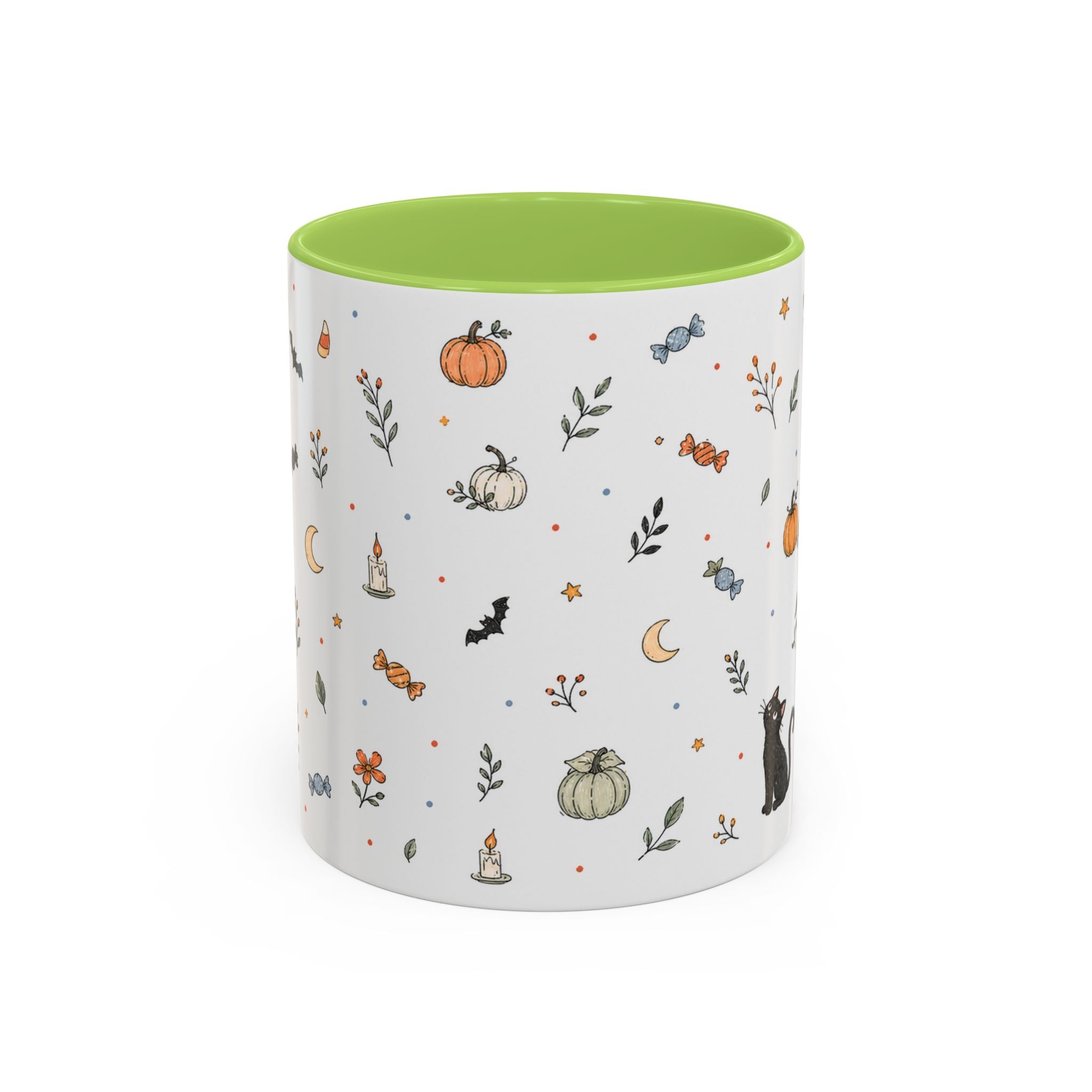 Halloween Party Mug | Ghost Black Cat Candy Watercolor Gift | Accent Cup 11oz 15oz
