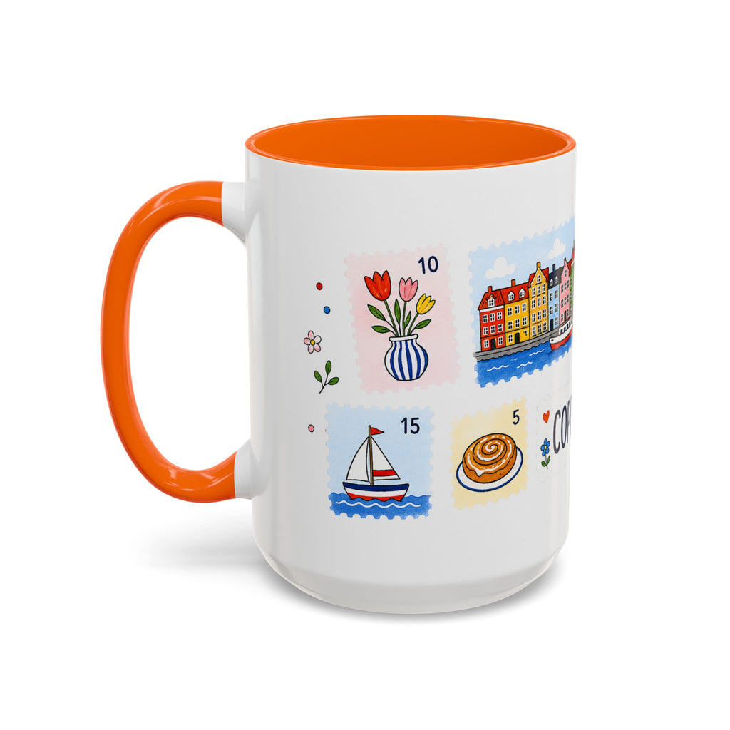 Copenhagen Coffee Mug | Postage Stamp Collage Mug | Travel Souvenir Accent Cup 11oz 15oz