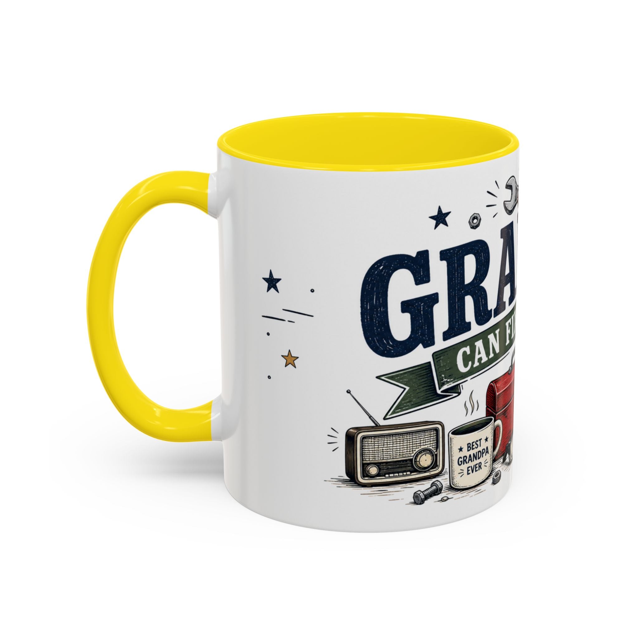 Grandpa Can Fix Anything Coffee Mug | Funny Gift From Grandkids | Accent Ceramic 11oz 15oz