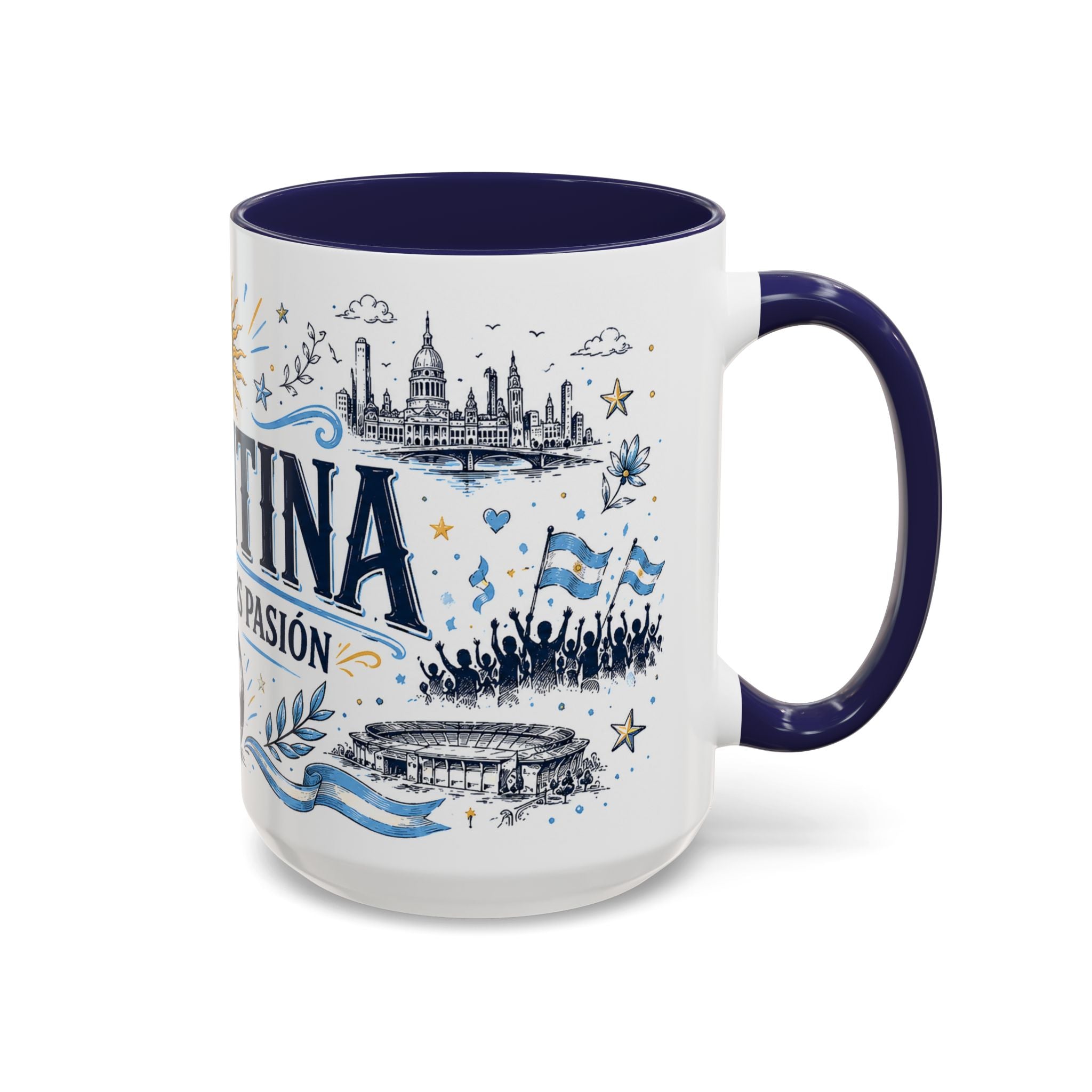 Argentina Soccer Coffee Mug | Soccer Fan Gift | Accent Color Ceramic 11oz 15oz Match Day Cup