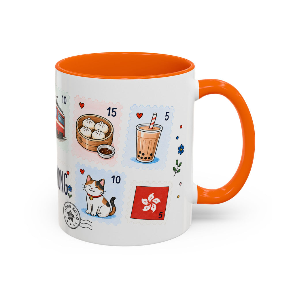 Hong Kong Coffee Mug | Postage Stamp Collage Mug | Travel Souvenir Accent Cup 11oz 15oz