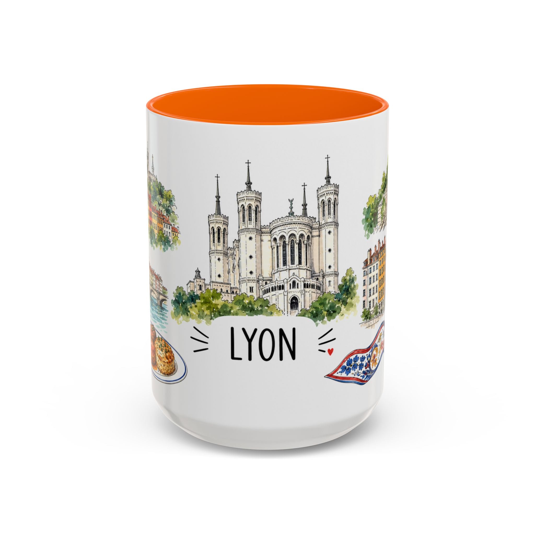 Lyon Illustrated Travel Mug | City Souvenir Accent Coffee Mug | 11oz 15oz Ceramic Cup