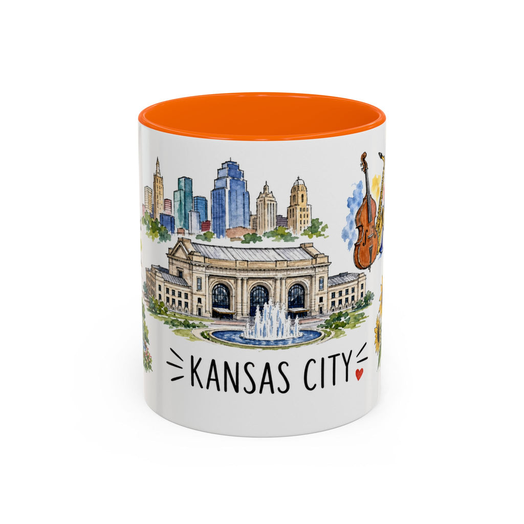 Kansas City Illustrated Travel Mug | City Souvenir Accent Coffee Mug | 11oz 15oz Ceramic Cup