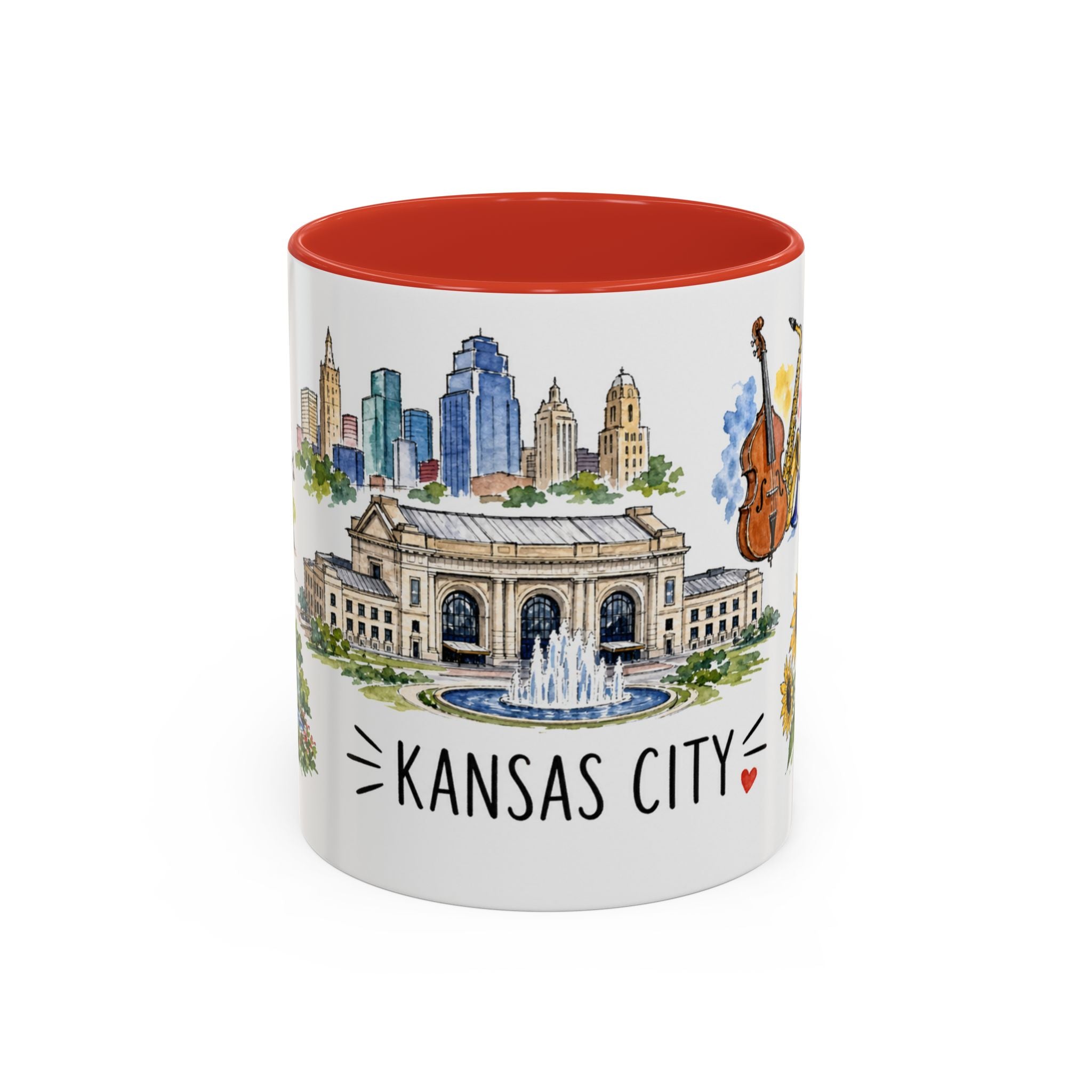 Kansas City Illustrated Travel Mug | City Souvenir Accent Coffee Mug | 11oz 15oz Ceramic Cup