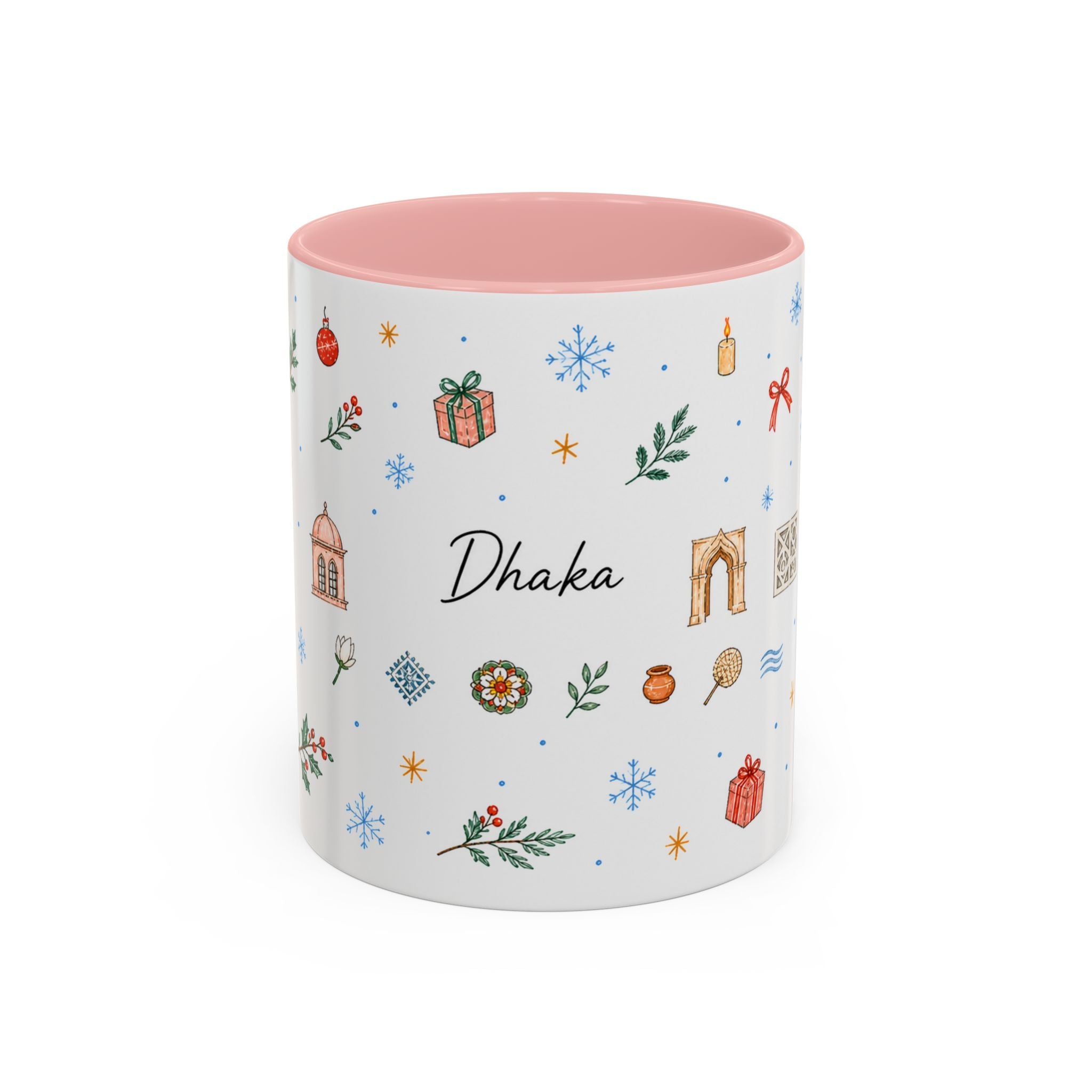 Dhaka Christmas Mug | Watercolor Travel Souvenir | Holiday Gift | Accent Ceramic Coffee Cup 11oz 15oz