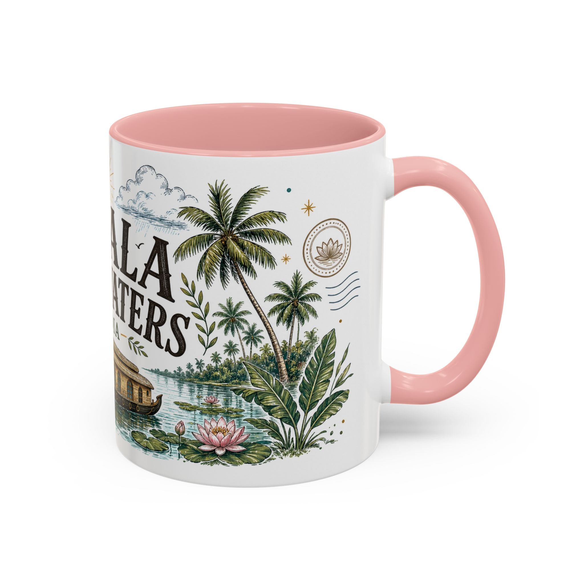 Kerala Backwaters Coffee Mug | Travel Destination Souvenir Gift | Accent Color Ceramic 11oz 15oz