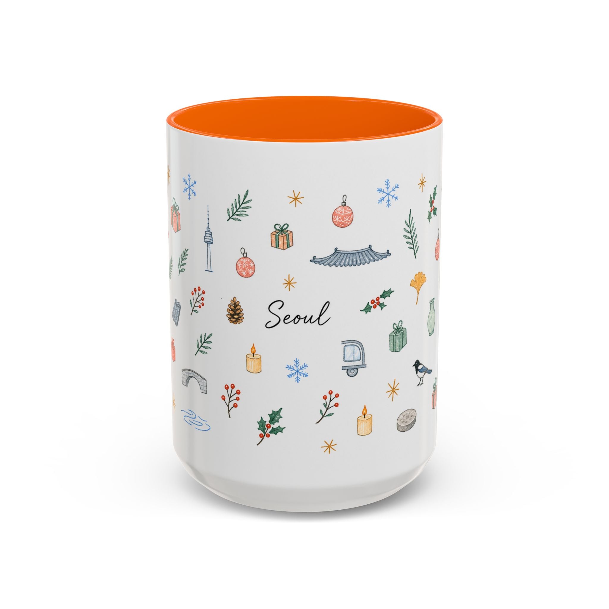 Seoul Christmas Mug | Watercolor Travel Souvenir | Holiday Gift | Accent Ceramic Coffee Cup 11oz 15oz