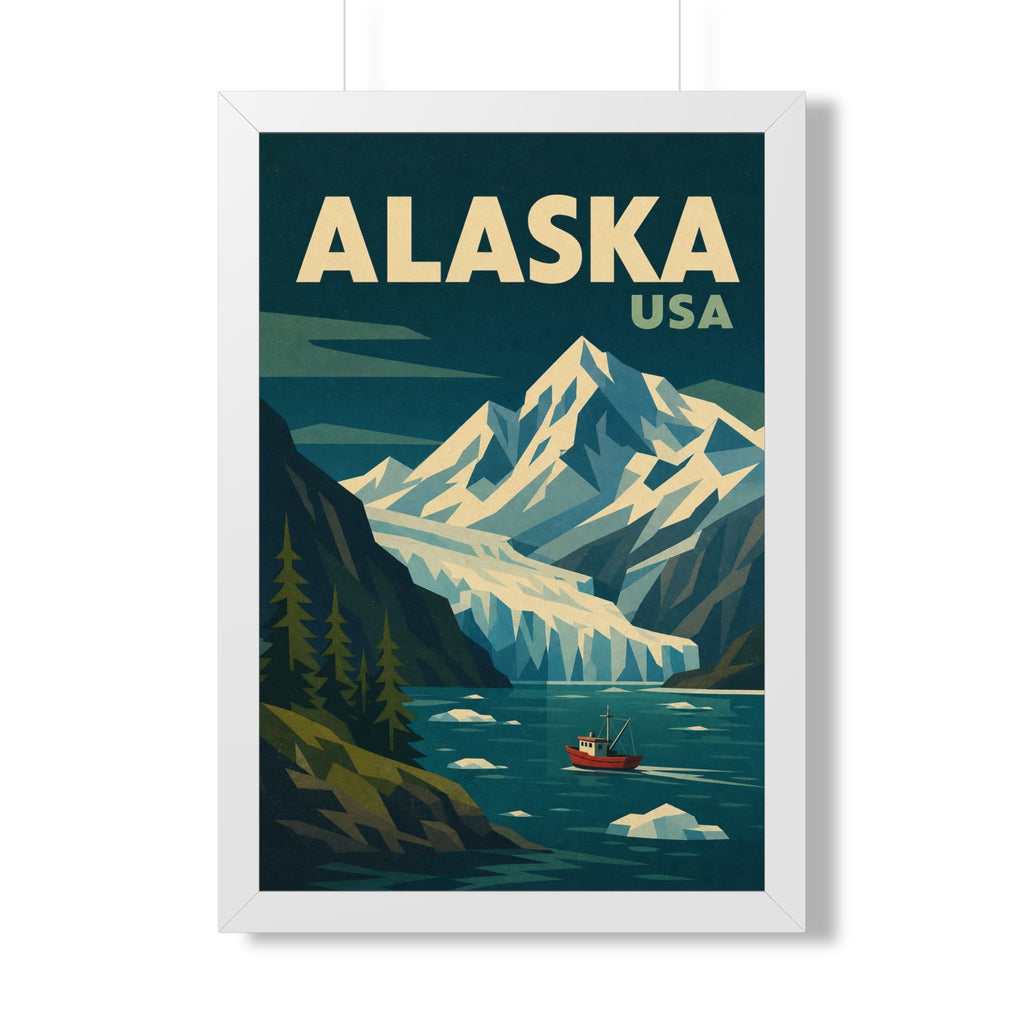 Alaska Mountains United States Framed Poster | Vintage Travel Wall Art | Black Walnut White Frame | 16x24 20x30