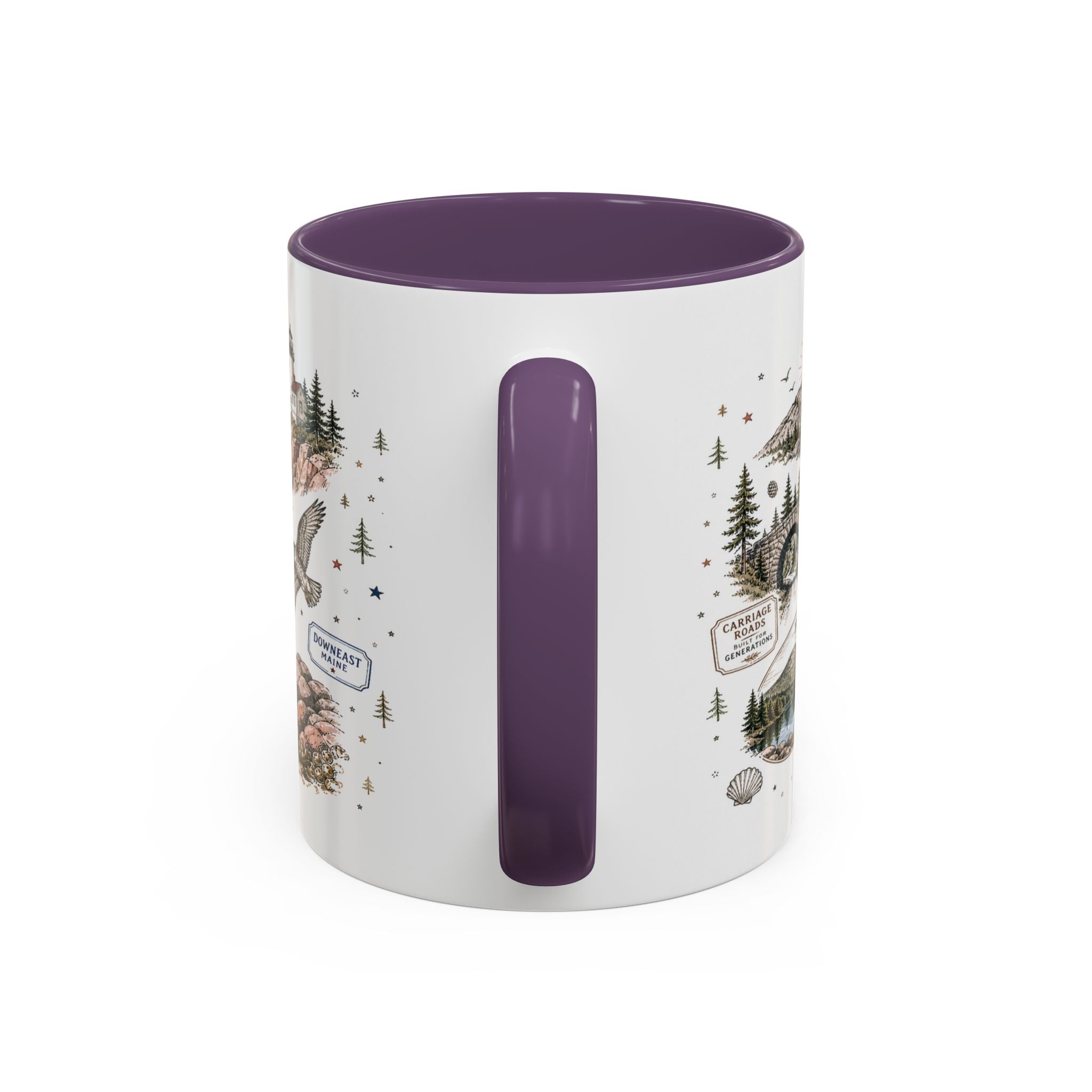 Acadia Coffee Mug | National Park Hiking Coastal Gift | Accent Color Ceramic 11oz 15oz