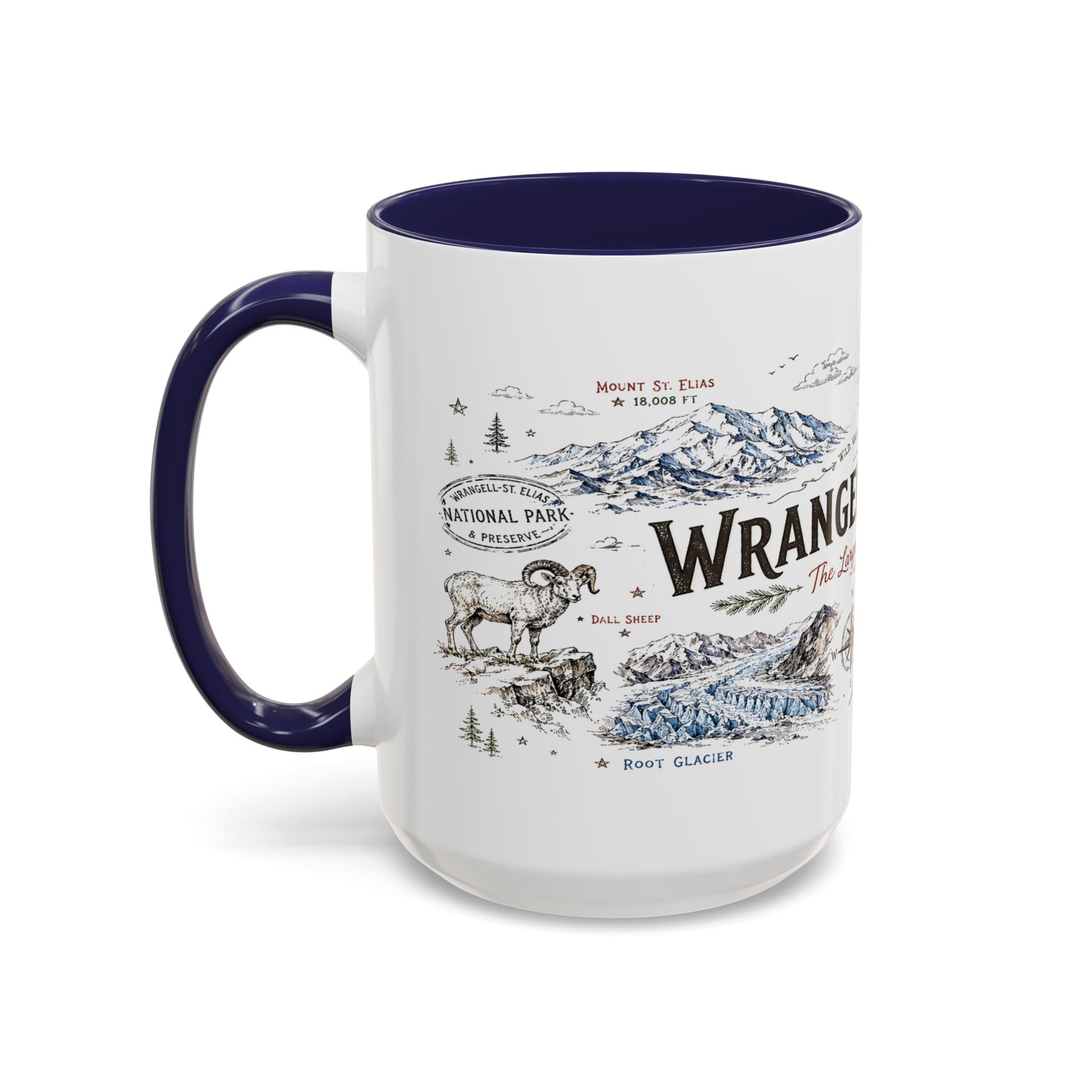 Wrangell-St. Elias National Park Coffee Mug | Alaska Wilderness Climbing Gift | Accent Color Ceramic 11oz 15oz