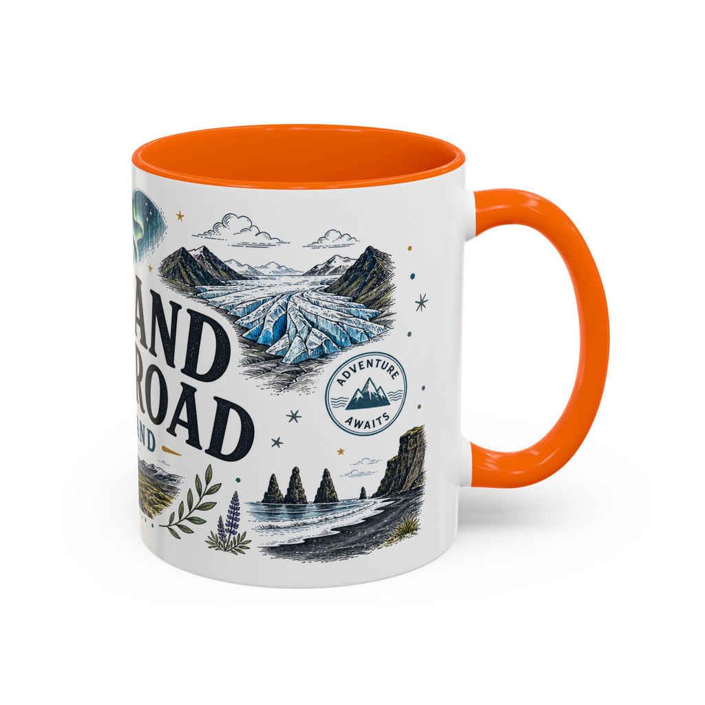 Iceland Ring Road Coffee Mug | Travel Destination Souvenir Gift | Accent Color Ceramic 11oz 15oz