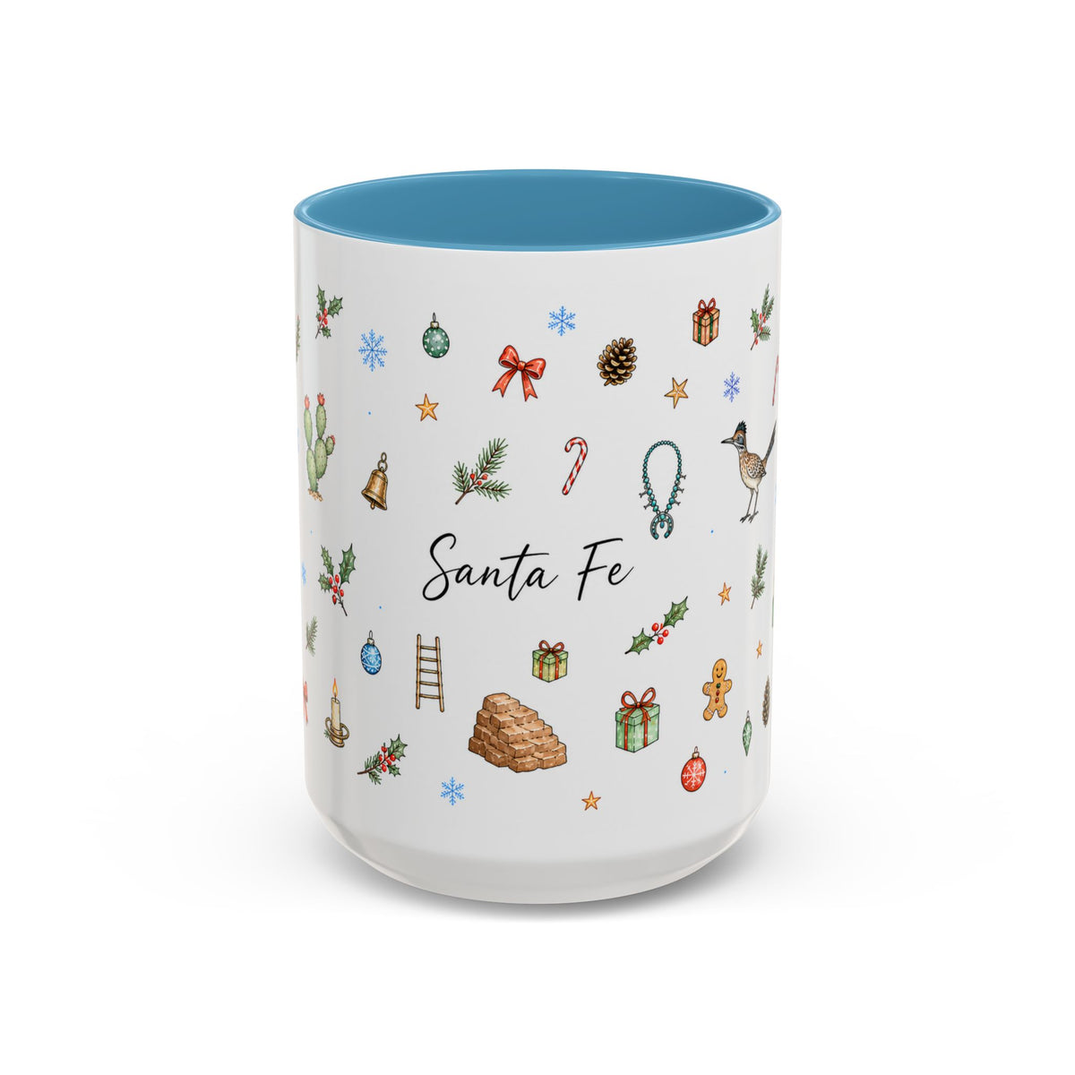 Santa Fe Christmas Mug | Watercolor City Souvenir | Ceramic Coffee Cup (11oz 15oz)