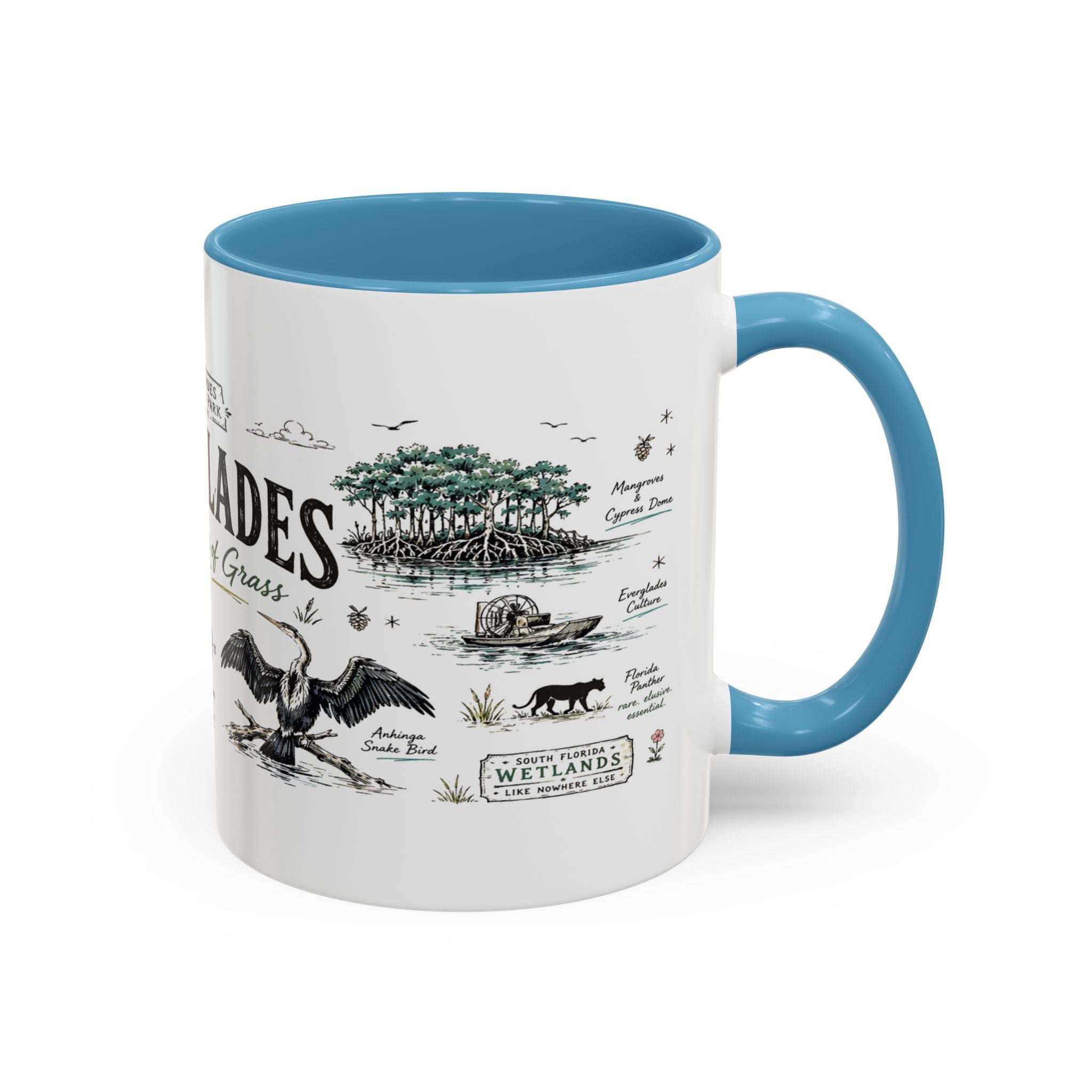 Everglades National Park Coffee Mug | Florida Wetlands Wildlife Kayak Gift | Accent Color Ceramic 11oz 15oz