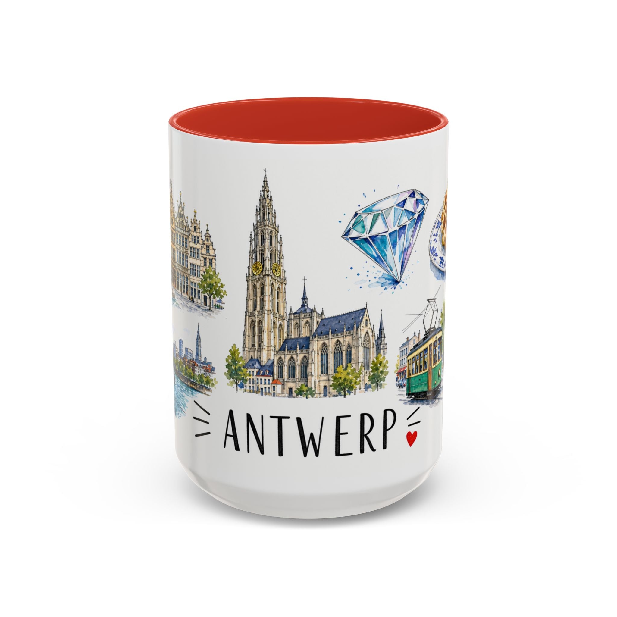Antwerp Illustrated Travel Mug | City Souvenir Accent Coffee Mug | 11oz 15oz Ceramic Cup