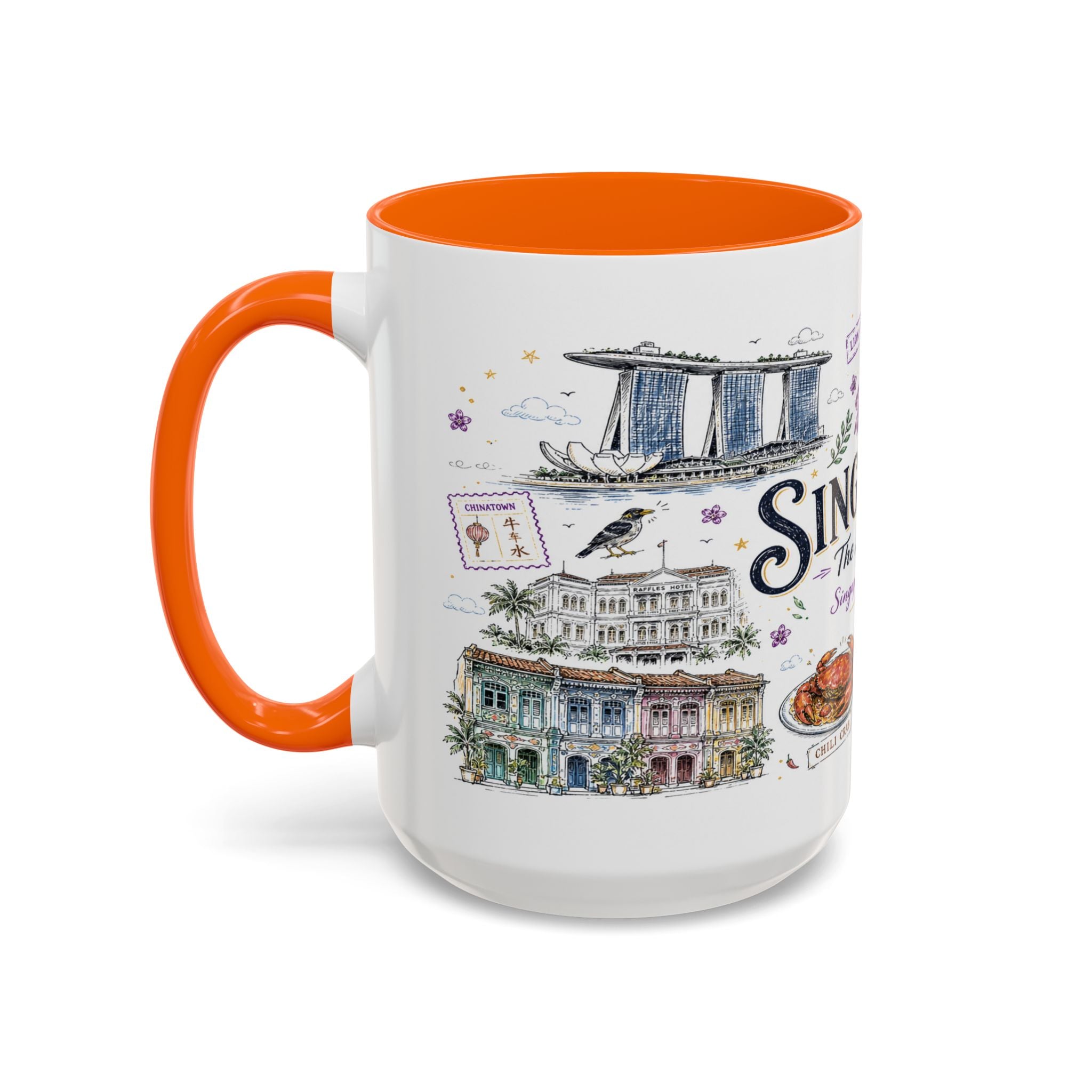 Singapore Coffee Mug | Asia Souvenir Travel Gift | Accent Color Ceramic 11oz 15oz