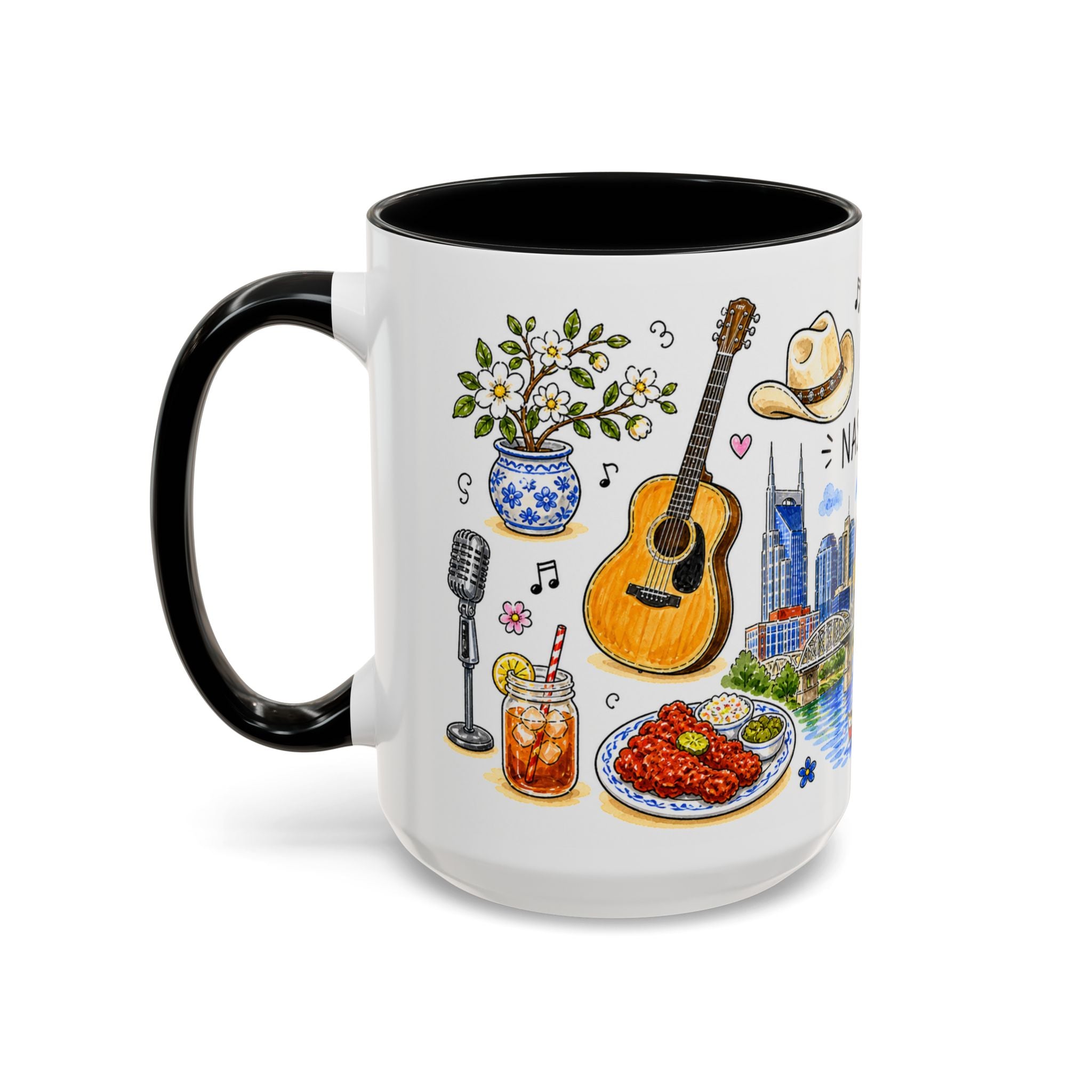 Nashville Illustrated Travel Mug | City Souvenir Accent Coffee Mug | 11oz 15oz Ceramic Cup