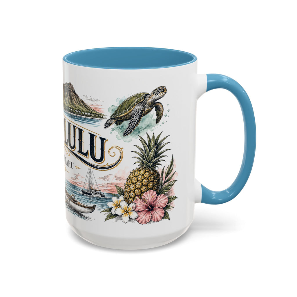 Honolulu Coffee Mug | United States Travel Souvenir | Vintage Illustrated City Gift | 11 oz 15 oz Accent Mug