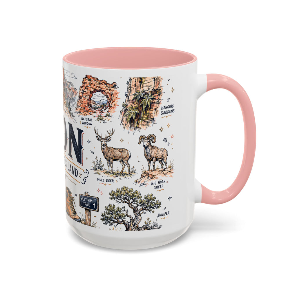 Zion National Park Coffee Mug | Hiking Camping Nature Gift | Accent Color Ceramic 11oz 15oz