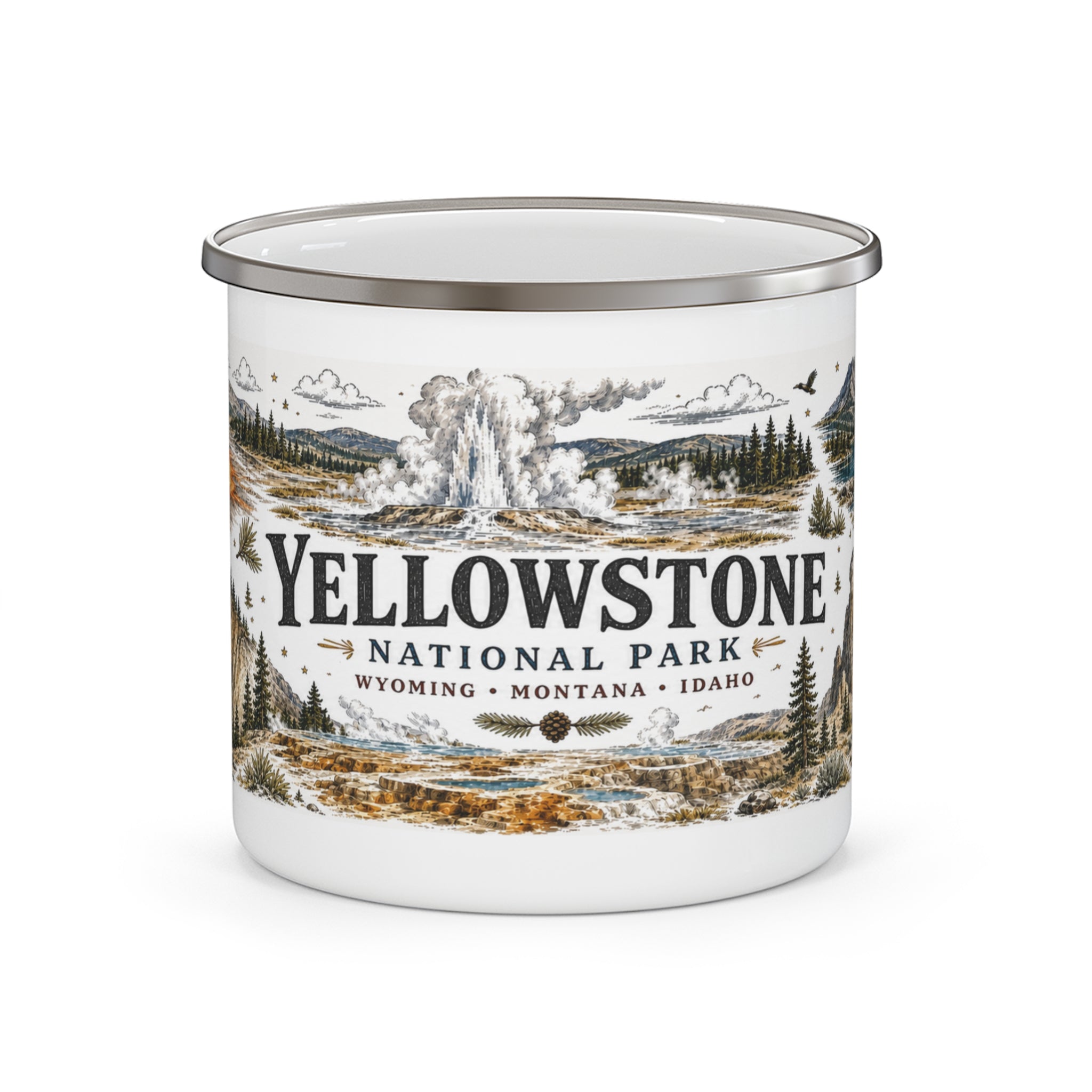 Yellowstone National Park Vintage Enamel Camping Mug | 12oz National Park Hiking Gift
