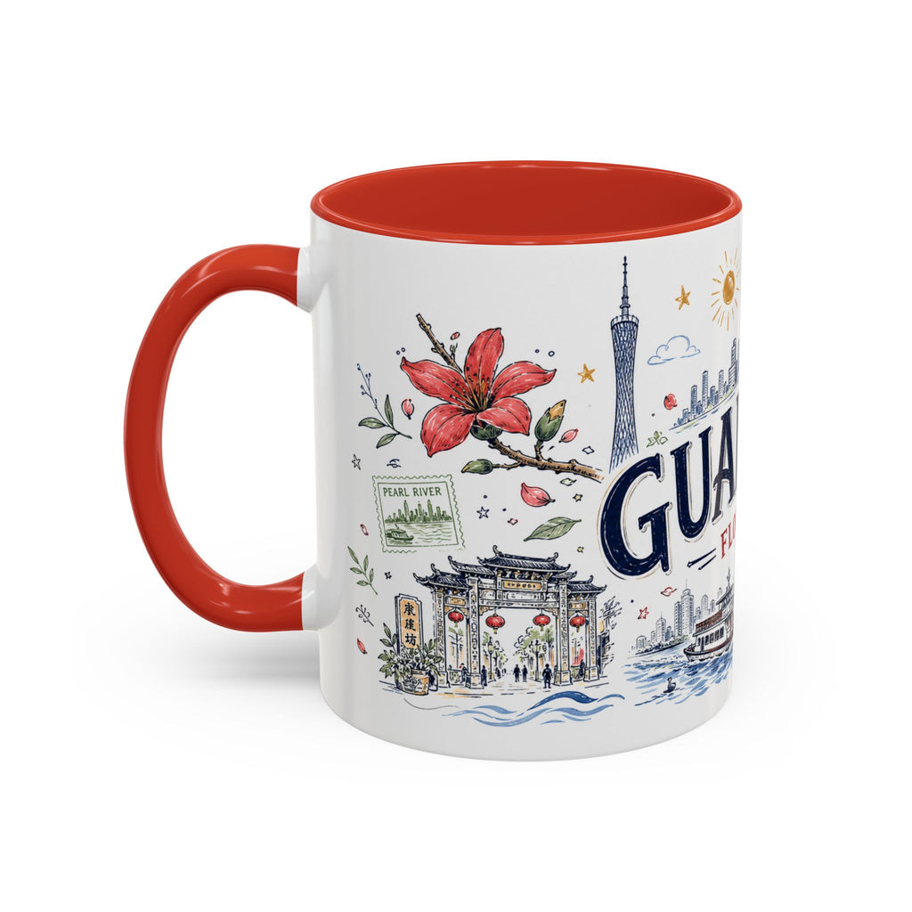 Guangzhou Coffee Mug | China Souvenir Travel Gift | Accent Color Ceramic 11oz 15oz