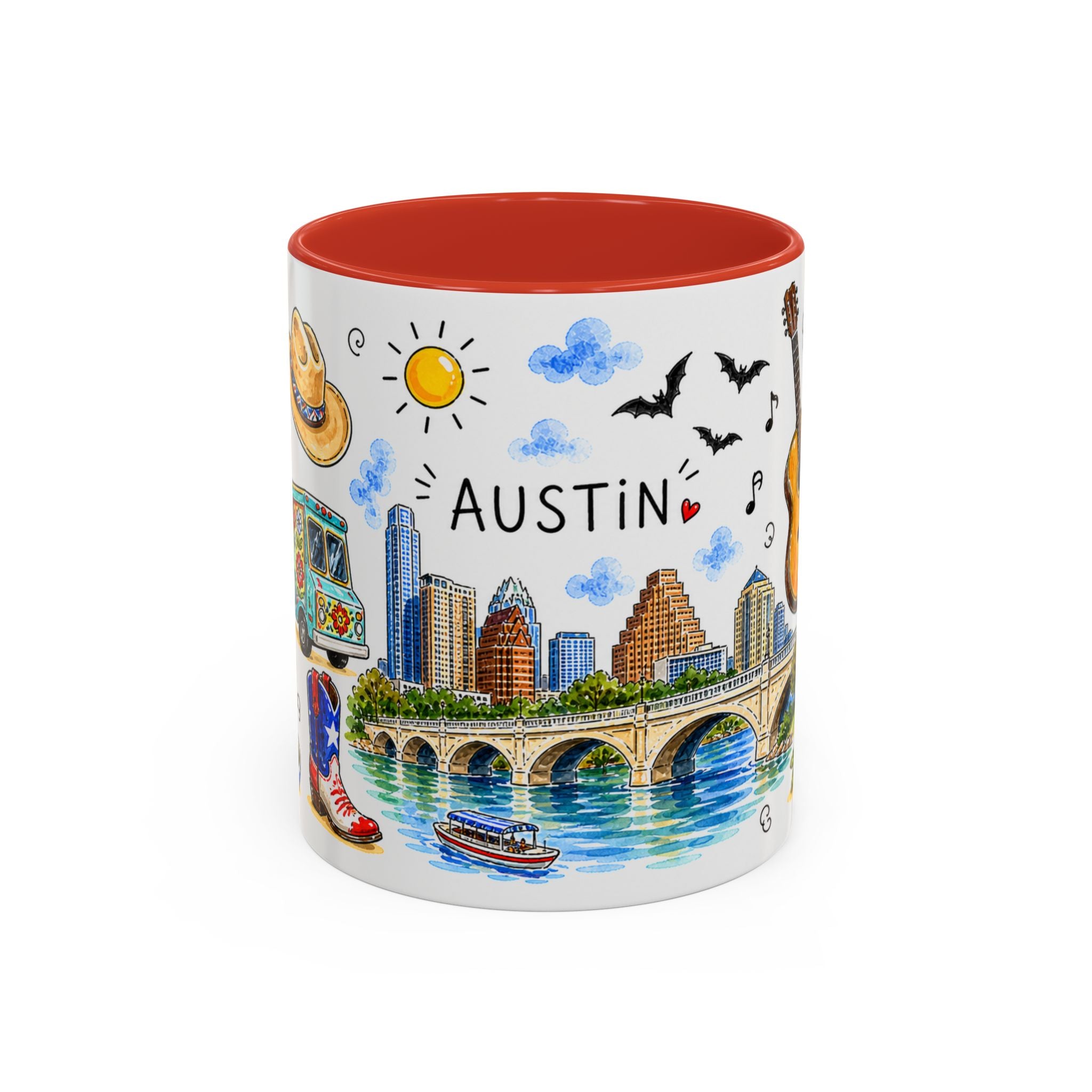 Austin Illustrated Travel Mug | City Souvenir Accent Coffee Mug | 11oz 15oz Ceramic Cup
