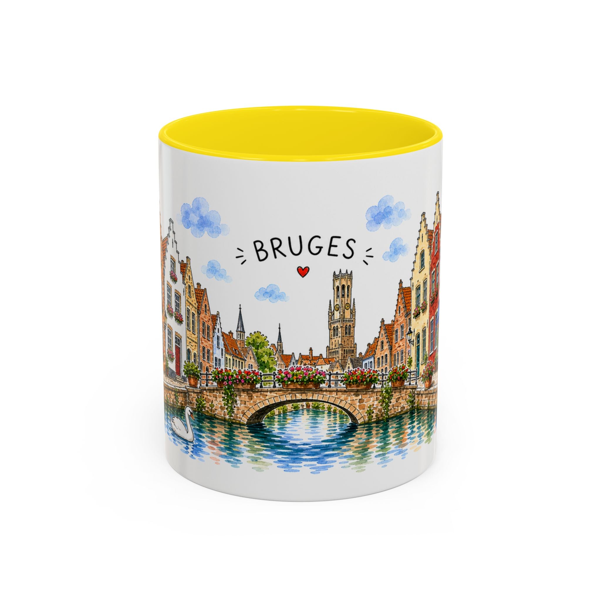 Bruges Illustrated Travel Mug | Belgium Souvenir Accent Coffee Mug | 11oz 15oz Ceramic Cup