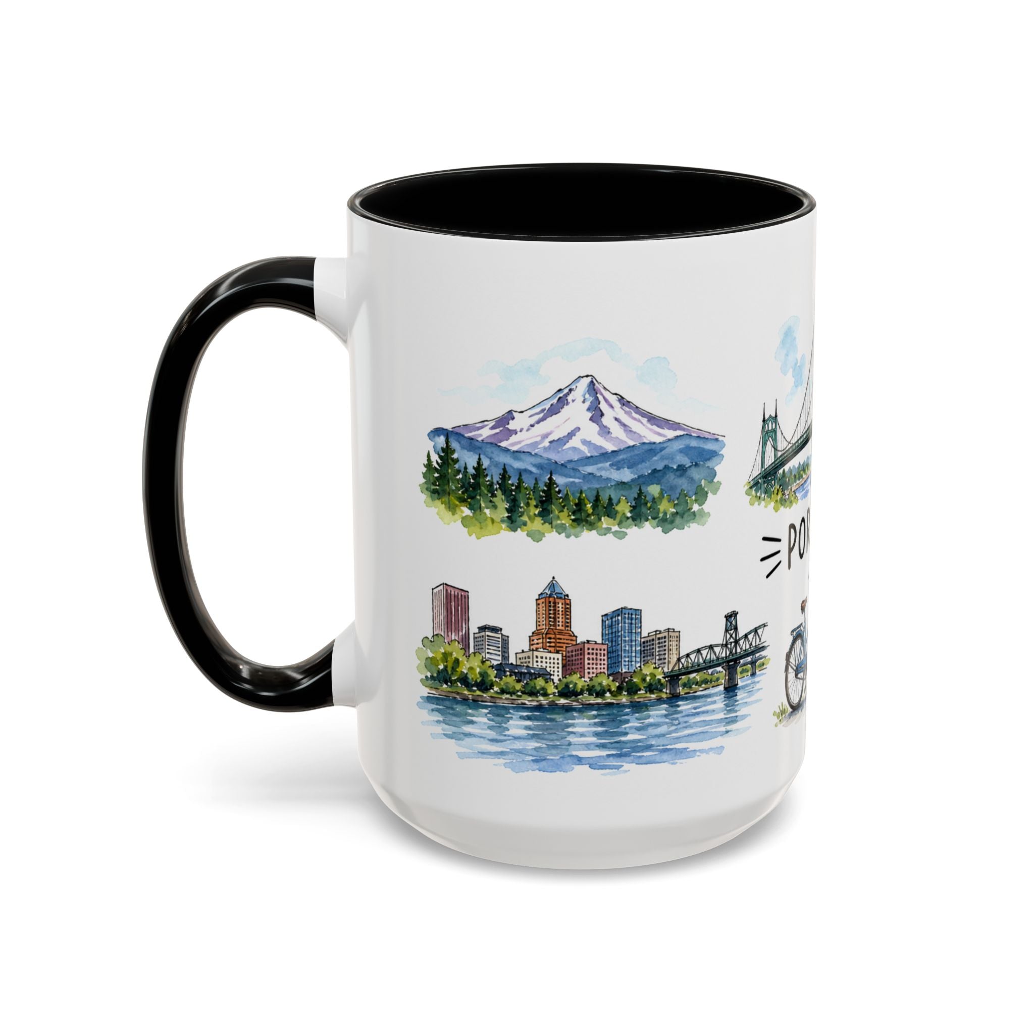 Portland Illustrated Travel Mug | City Souvenir Accent Coffee Mug | 11oz 15oz Ceramic Cup