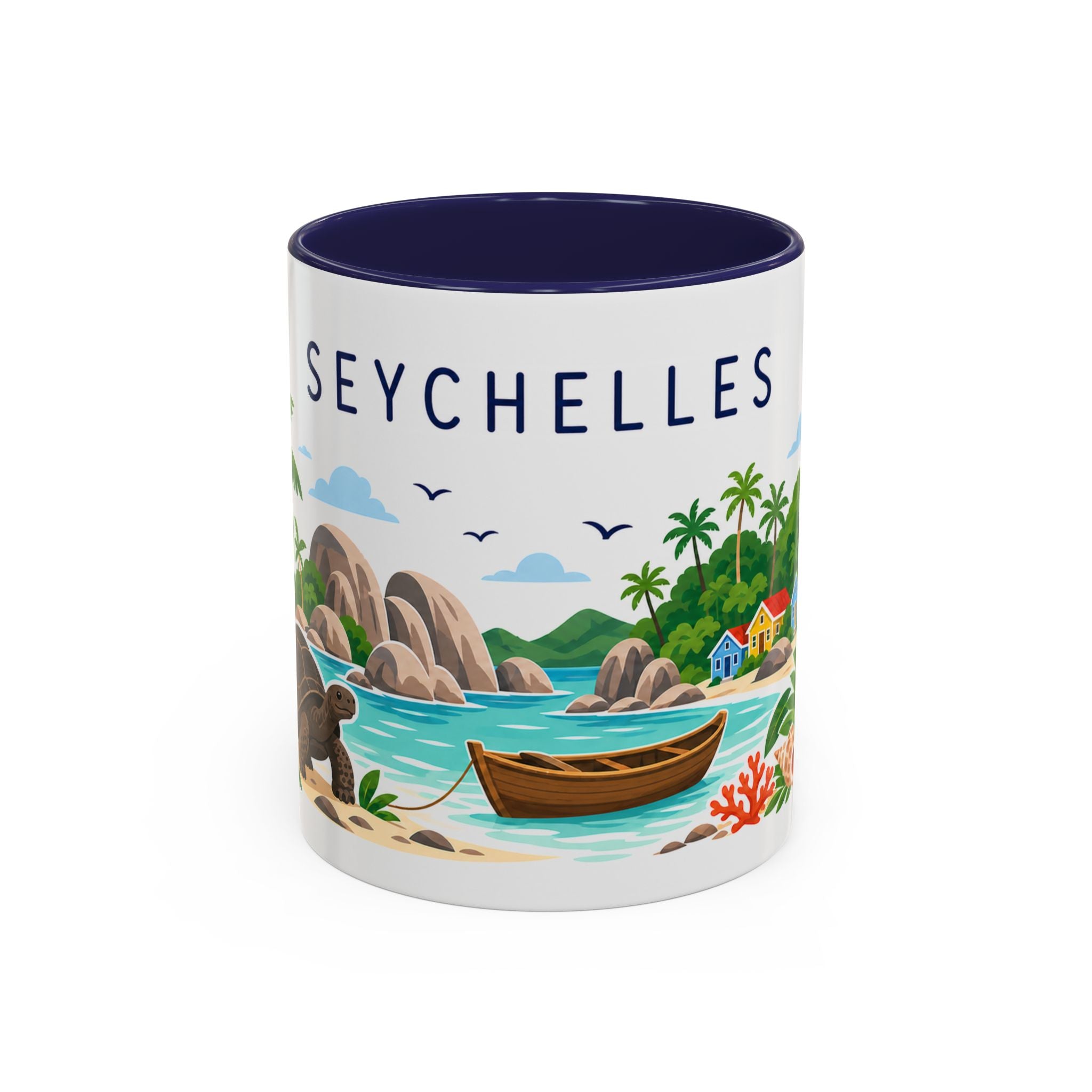 Seychelles Coffee Mug | Travel Destination Souvenir Gift | Accent Color Ceramic 11oz 15oz
