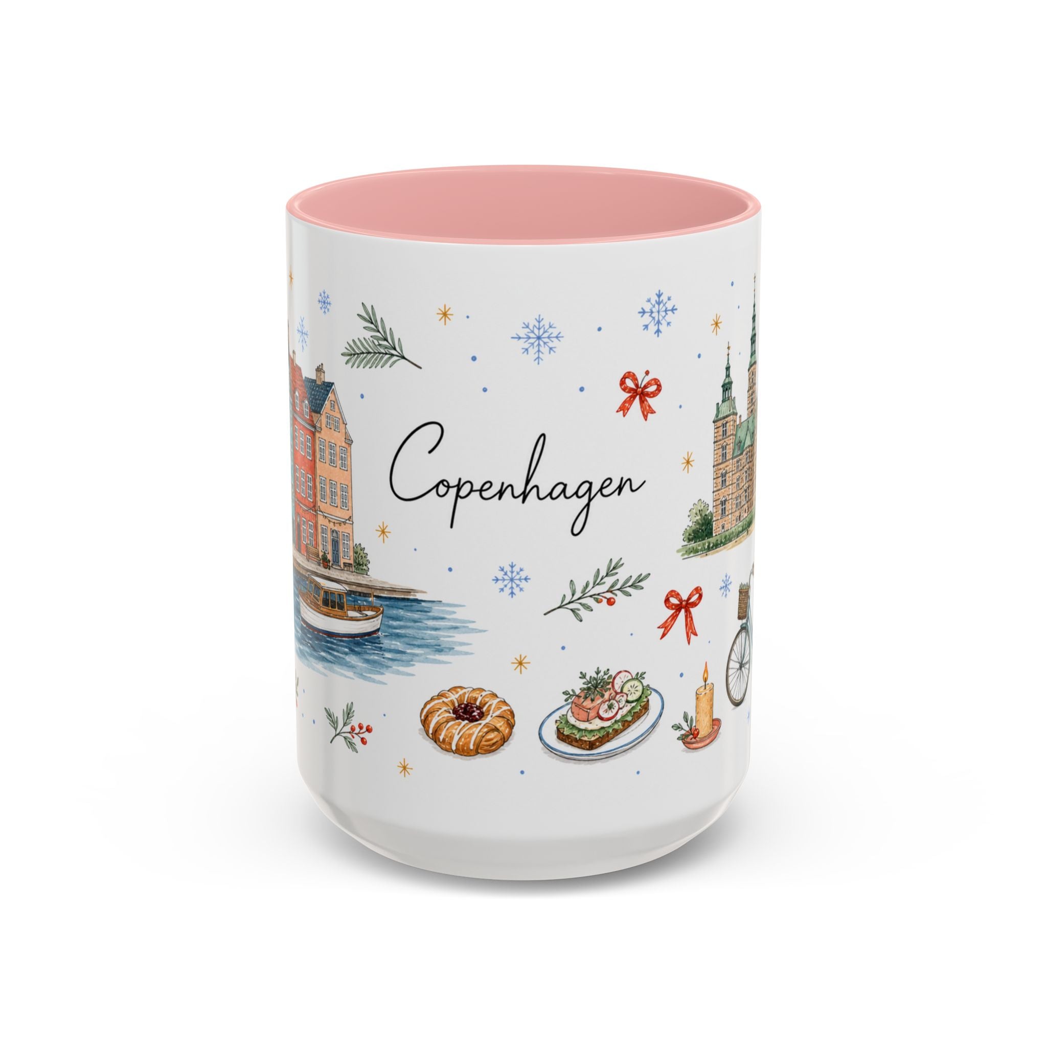 Copenhagen Christmas Mug | Watercolor Travel Souvenir | Holiday Gift | Accent Ceramic Coffee Cup 11oz 15oz