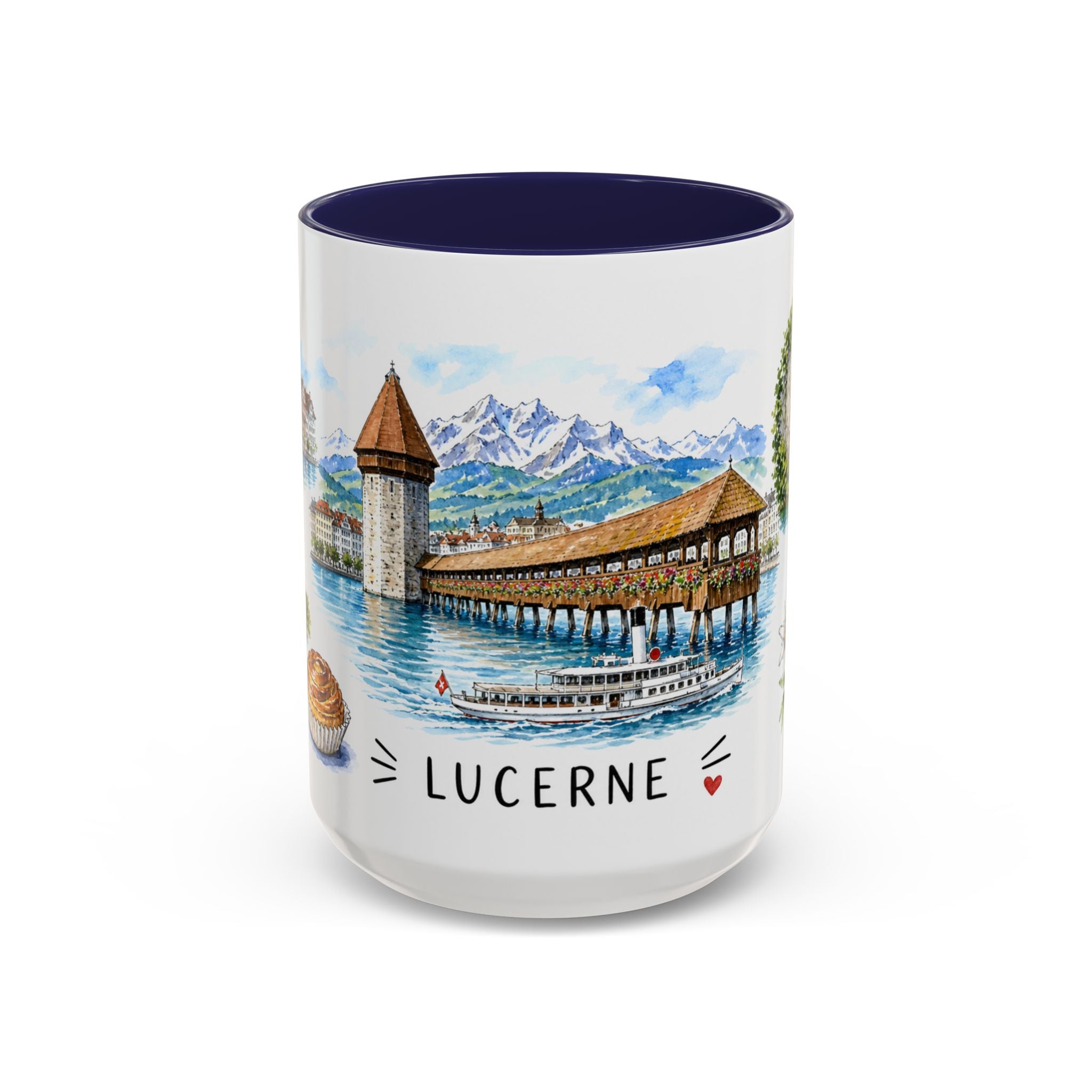 Lucerne Illustrated Travel Mug | City Souvenir Accent Coffee Mug | 11oz 15oz Ceramic Cup