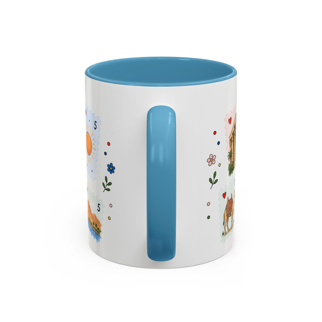 Luxor Coffee Mug | Postage Stamp Collage Mug | Travel Souvenir Accent Cup 11oz 15oz