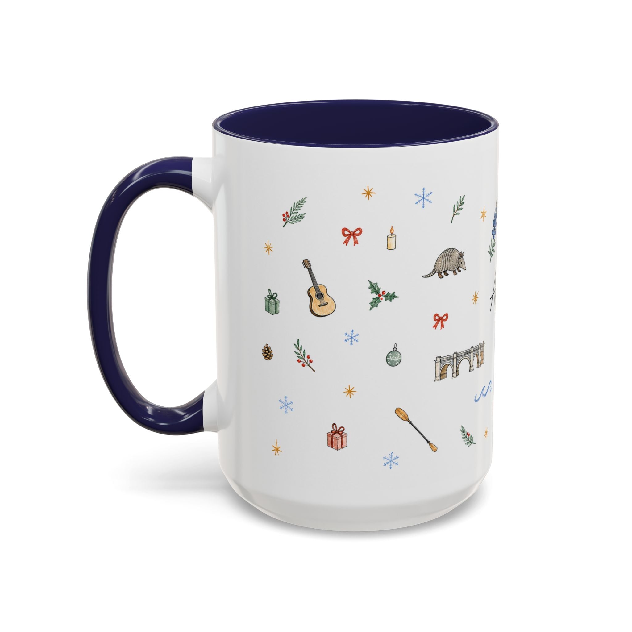 Austin Christmas Mug | Watercolor Travel Souvenir | Holiday Gift | Accent Ceramic Coffee Cup 11oz 15oz